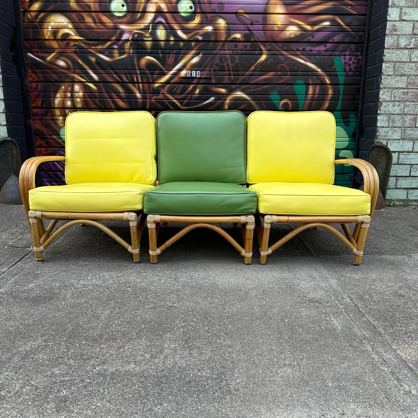 Mid Century Modern Bamboo Sectional Sofa