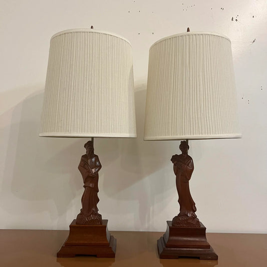 Pair of Yasha Heifetz Carved Man and Woman Lamps