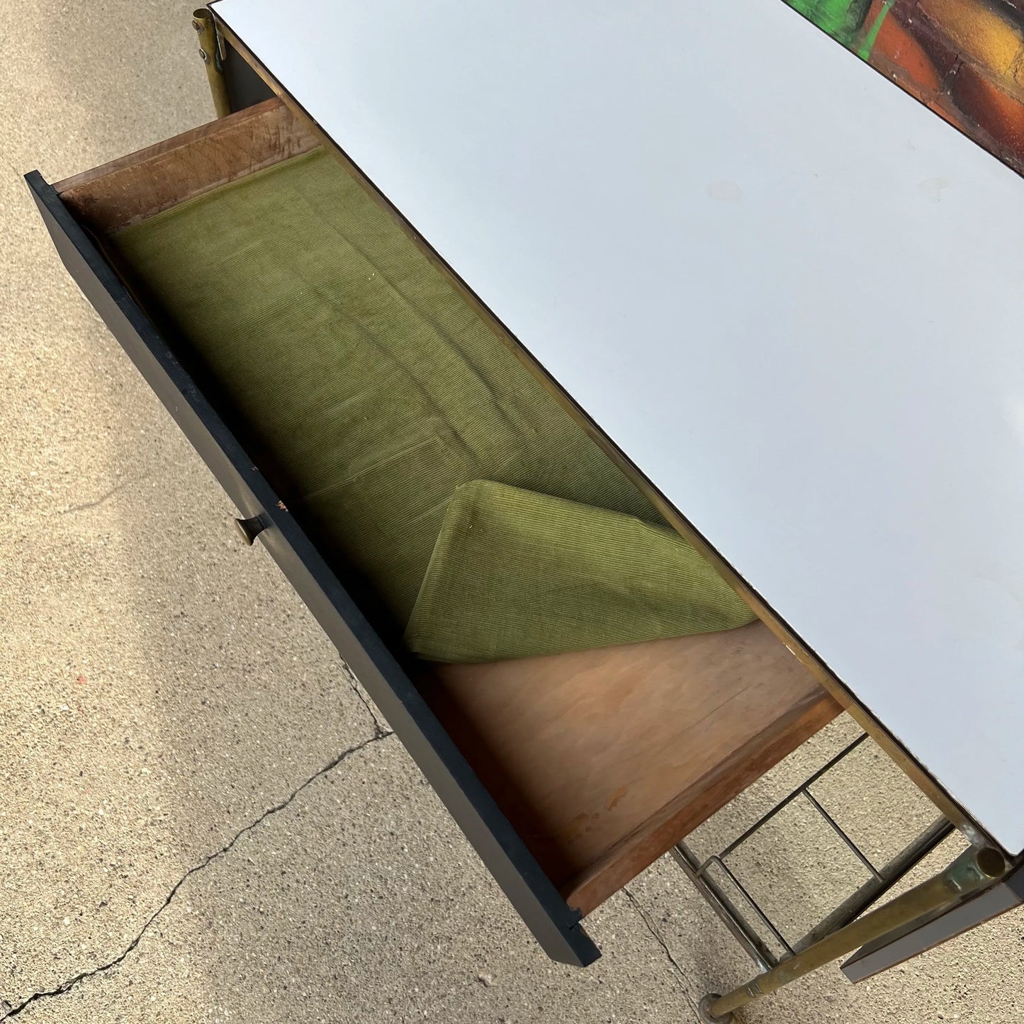 Mid Century Modern Brass and Glass Bar Cart Possible Harvey Probber