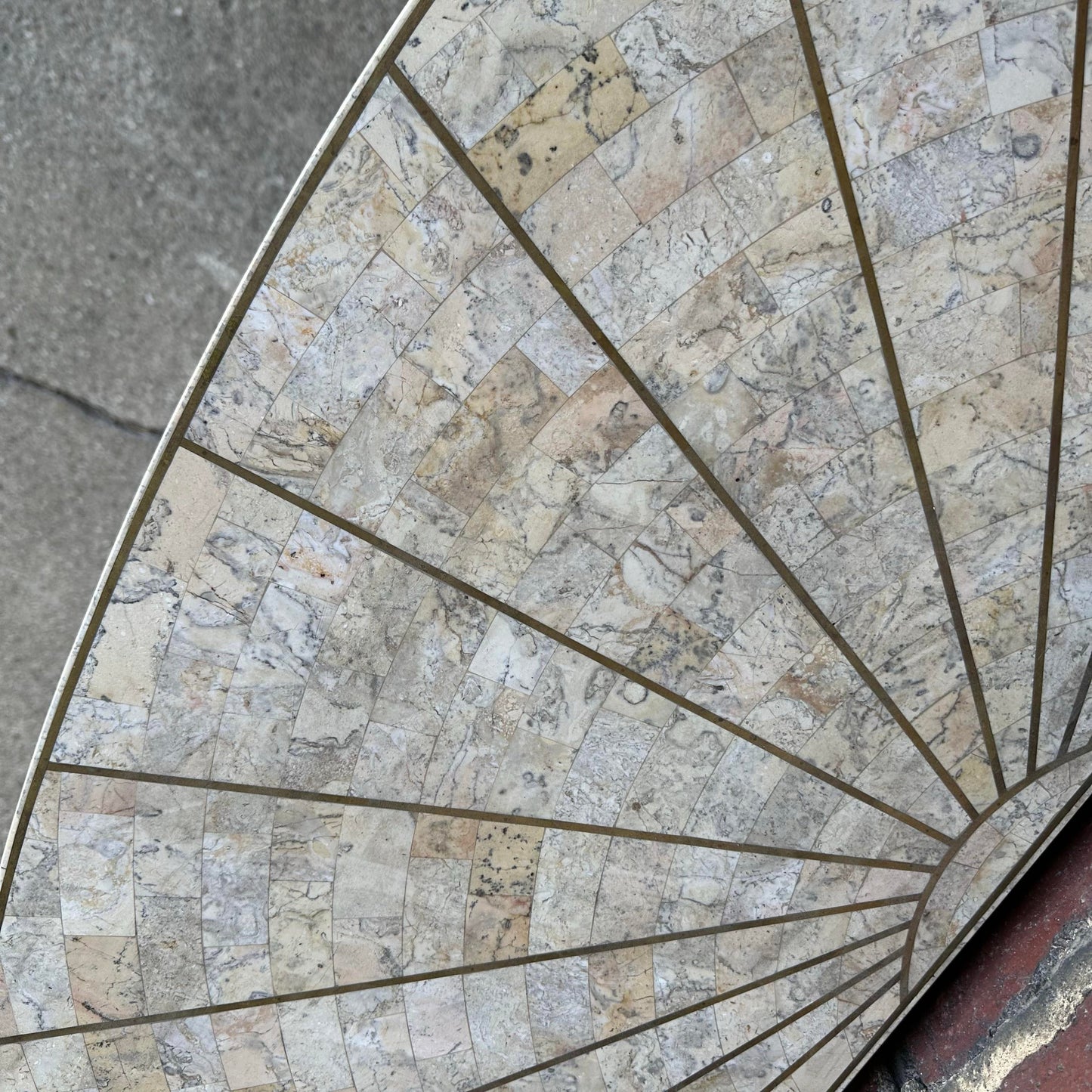 Post-Modern Travertine Vanity and Mirror Set Console Table Maitland Smith