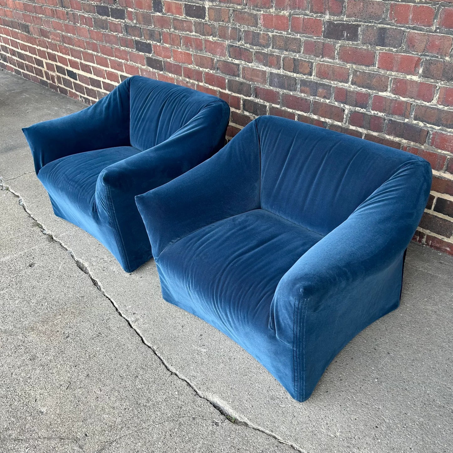 Pair of Mario Bellini Tentazione Lounge Chairs Recovered in Faux Mohair