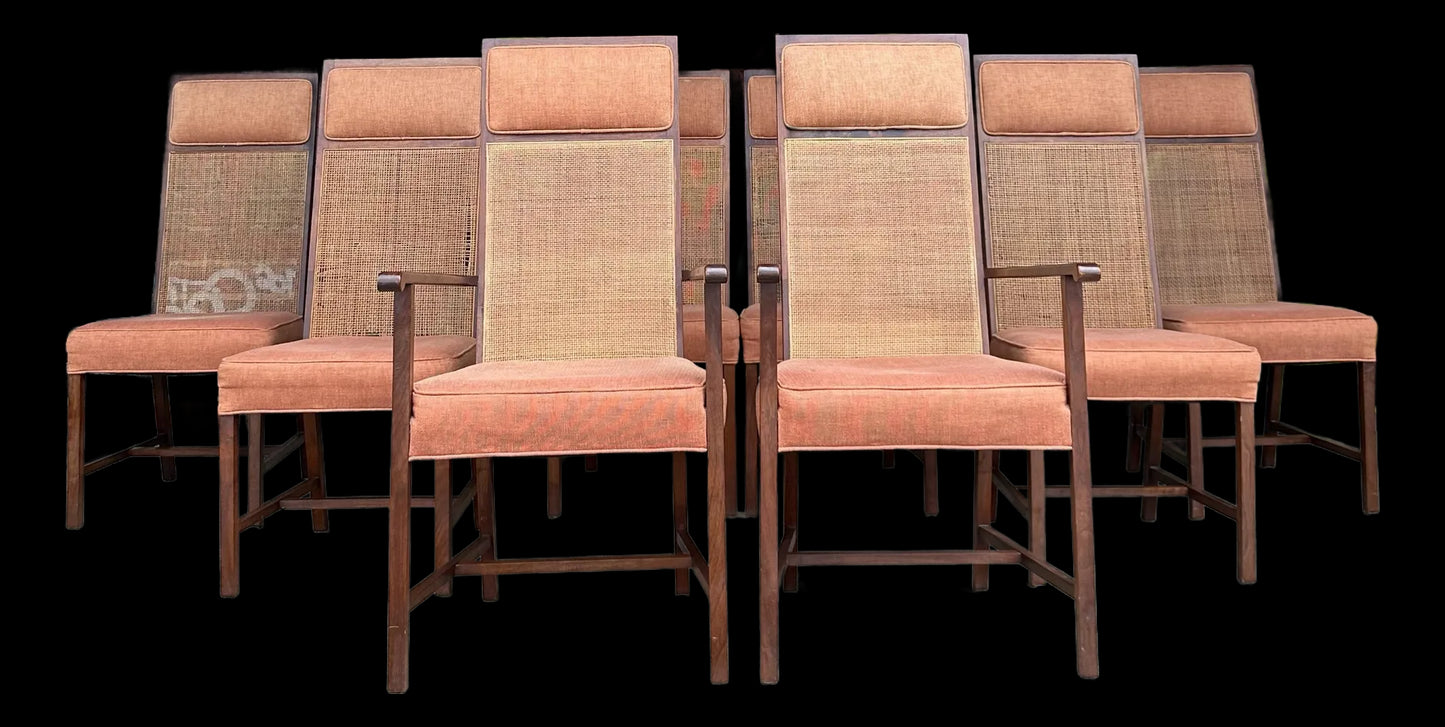 Mid 20th Century Set of 8 Cane High Back Dining Chairs
