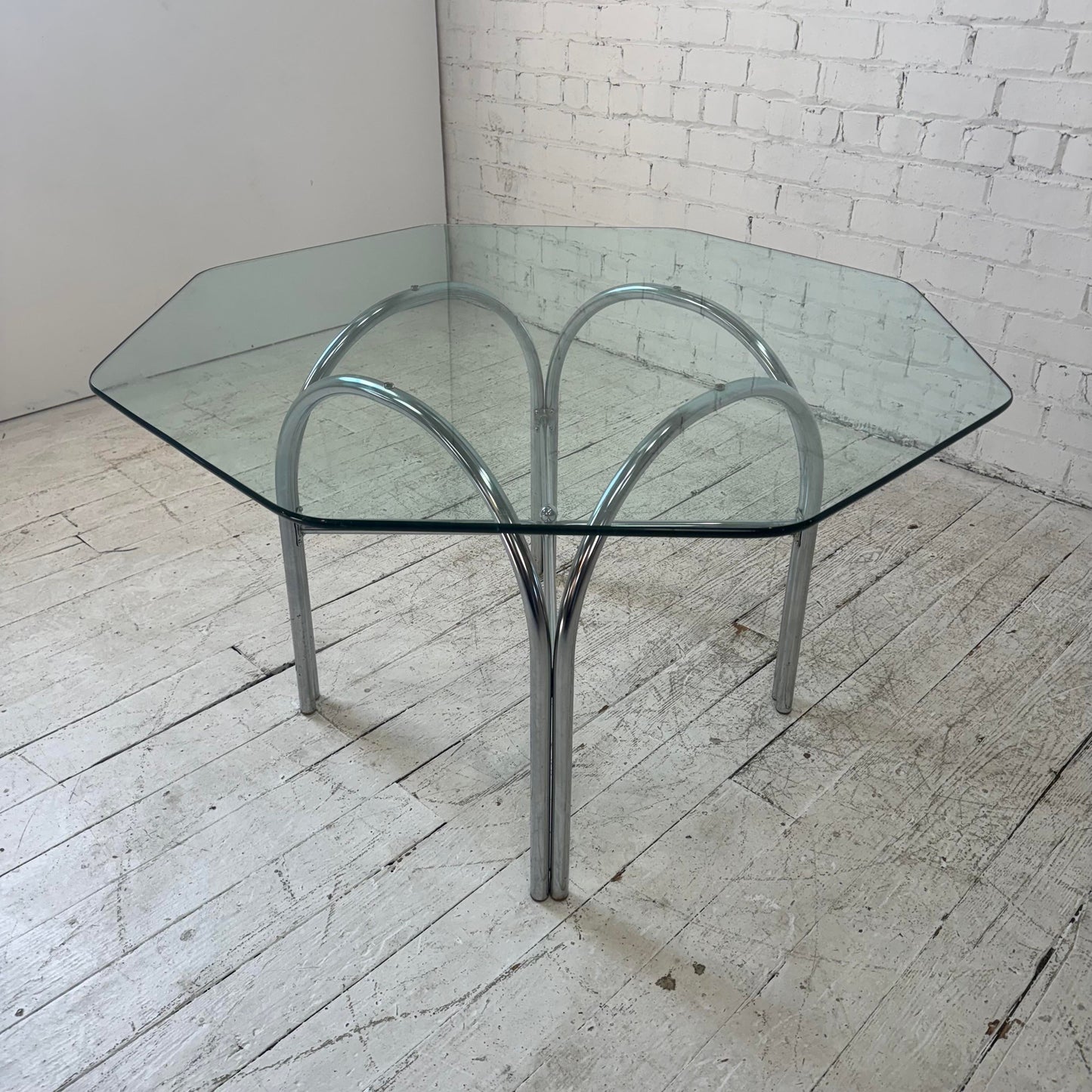 Chrome and Glass Octagonal Dining Table