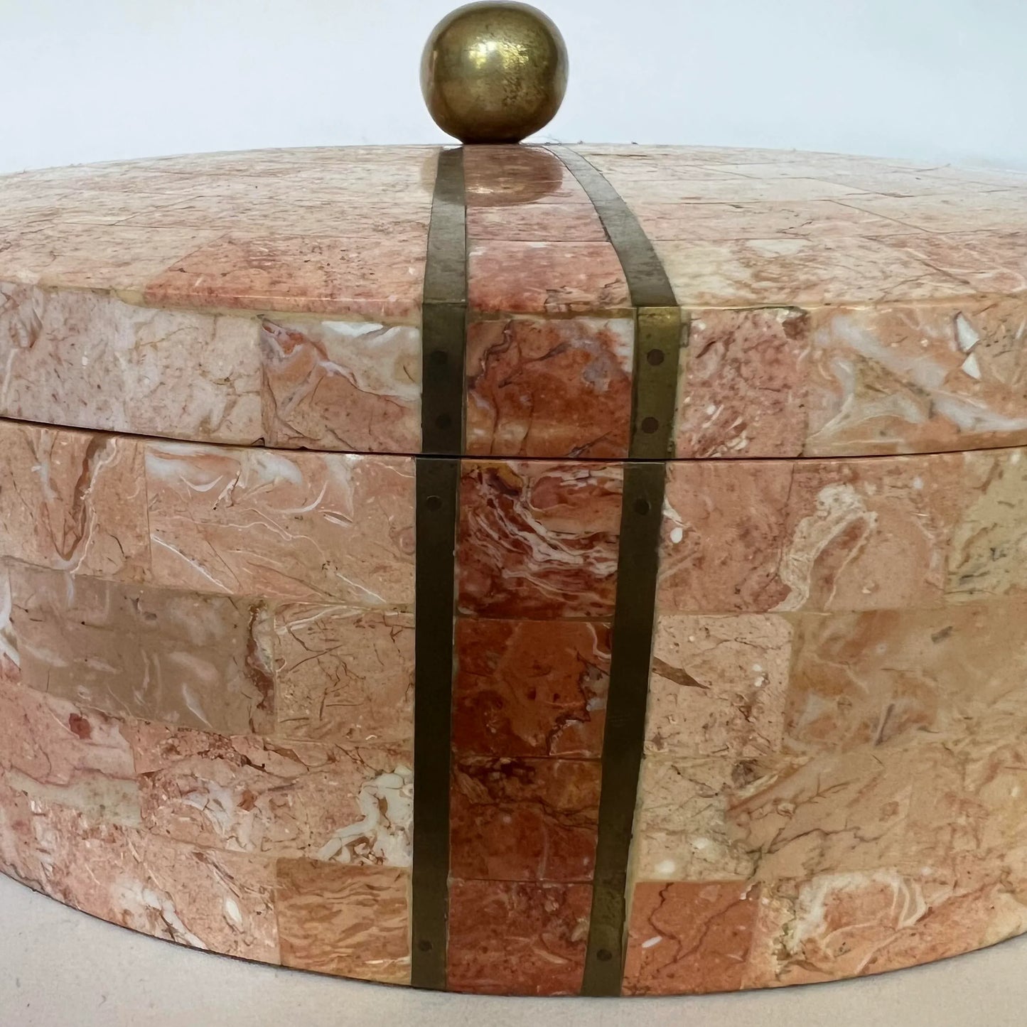 Maitland Smith Tessellated Marble Round Box Locking