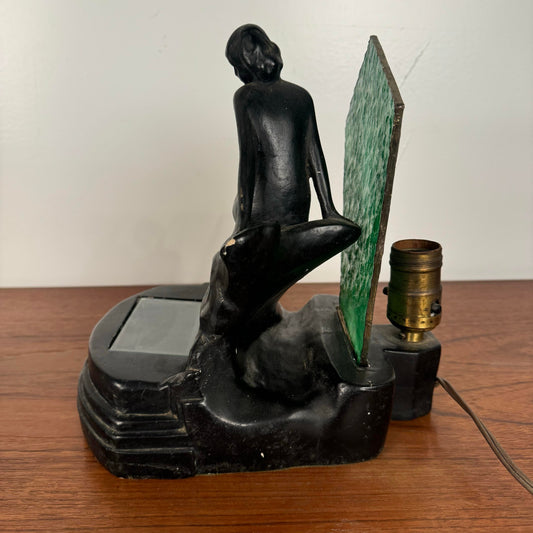 Art Deco Nude Figure Stained Glass Table Lamp