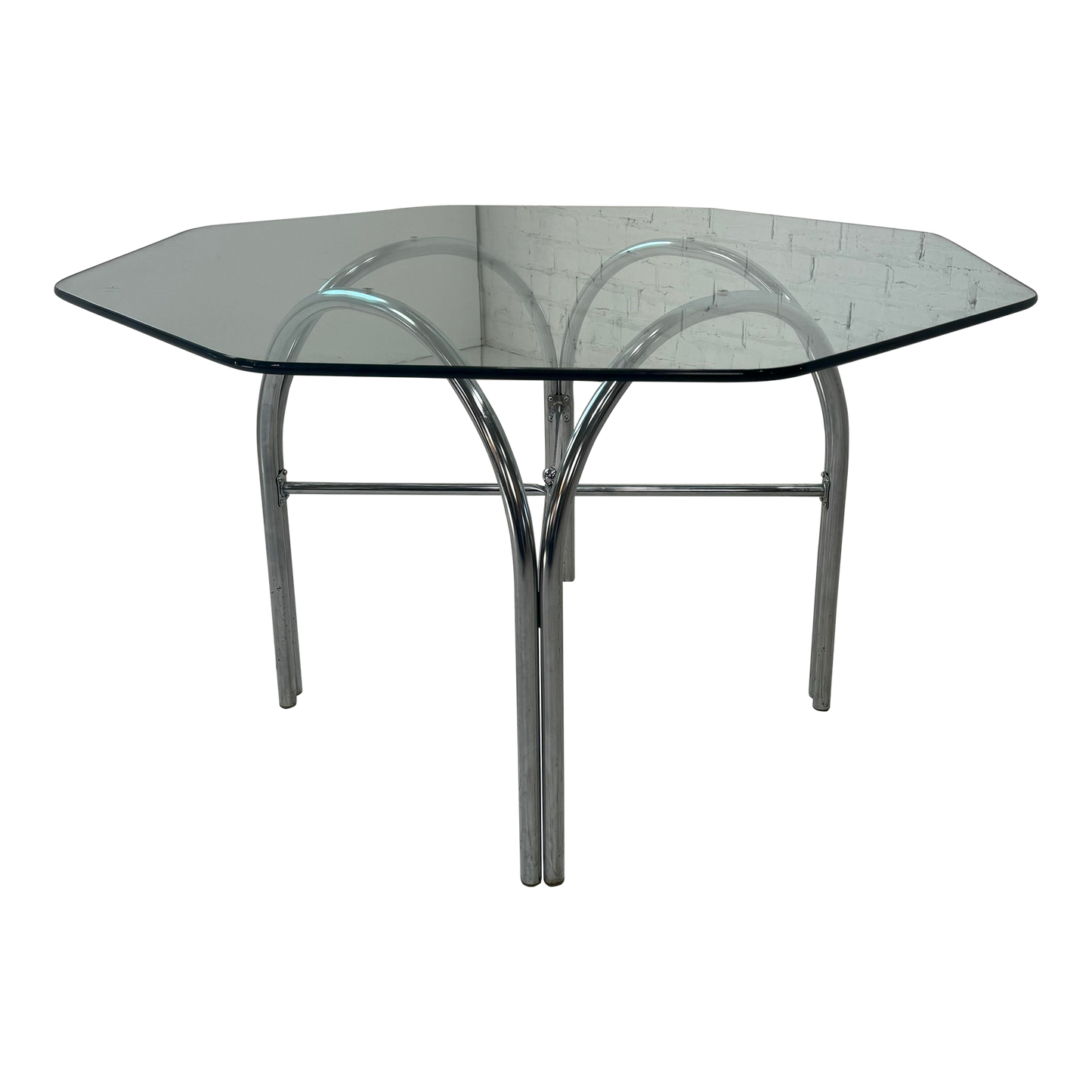 Chrome and Glass Octagonal Dining Table