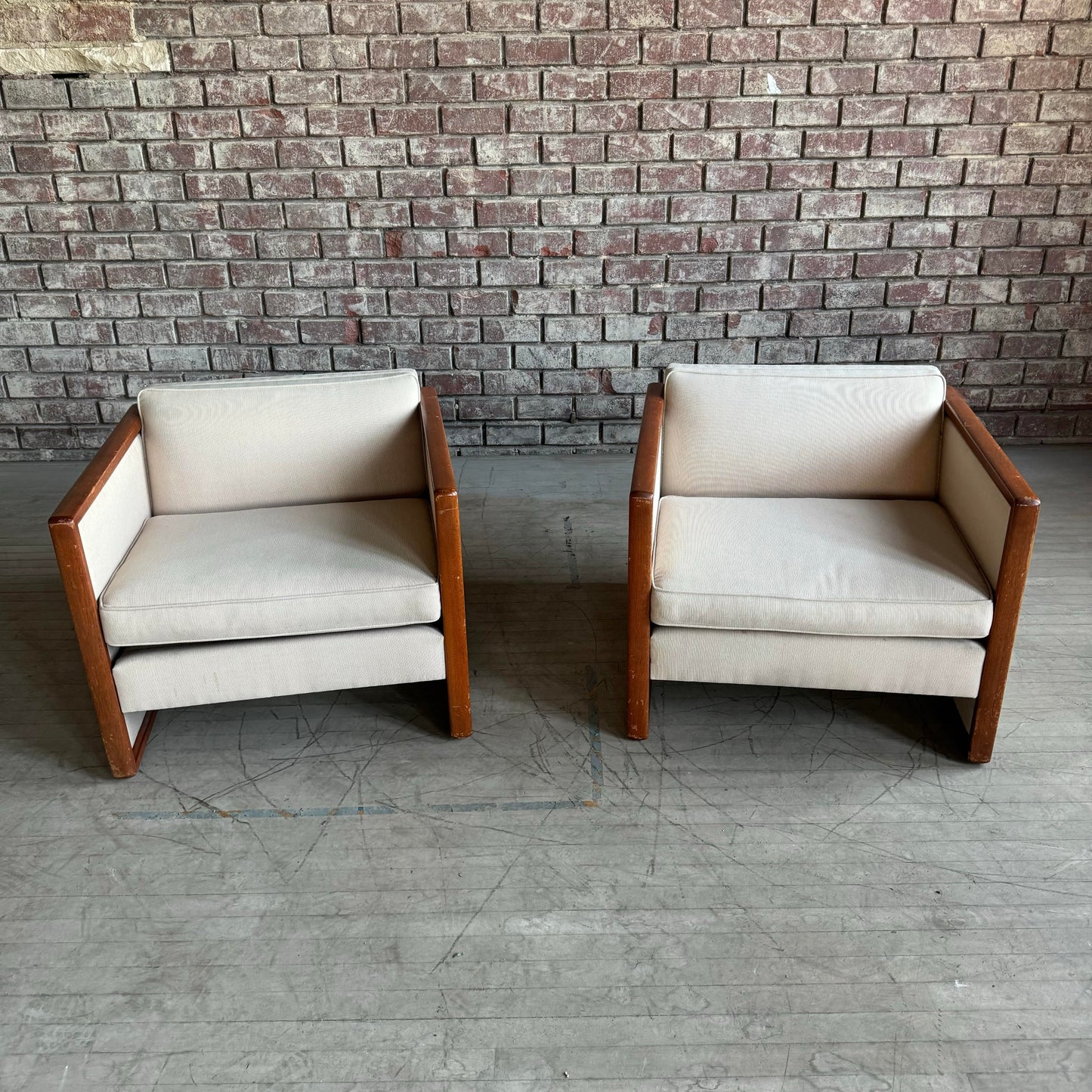 Pair of Cube Lounge Chairs Wood Trim