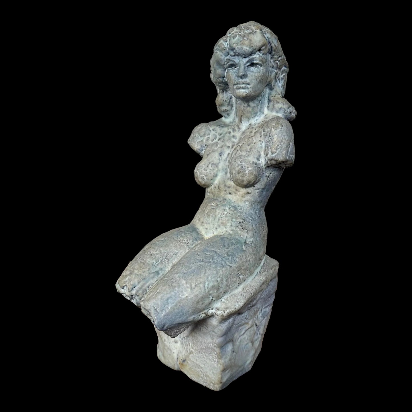 Solid Ceramic Nude Sculpture in Blue Glaze Unknown Artist