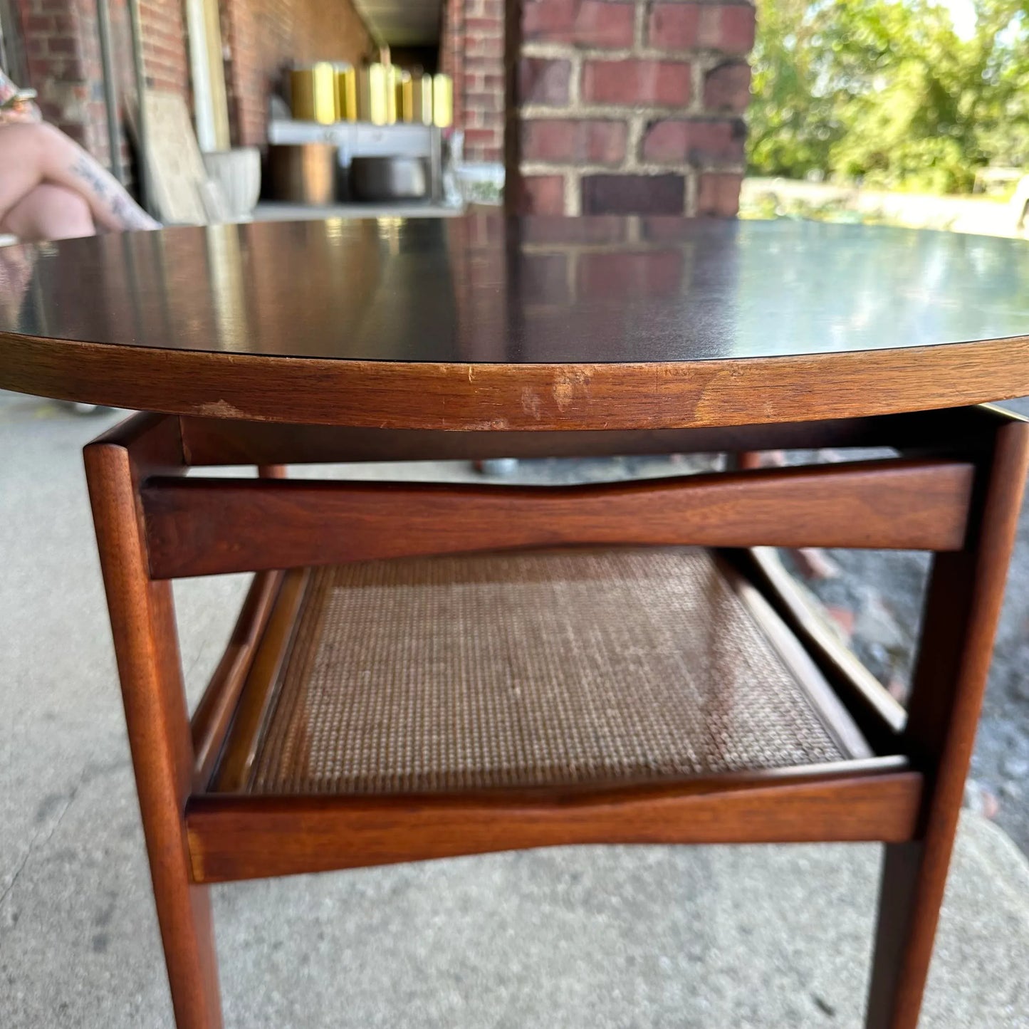 Jens Risom Two Two-Tiered Caned Side Table