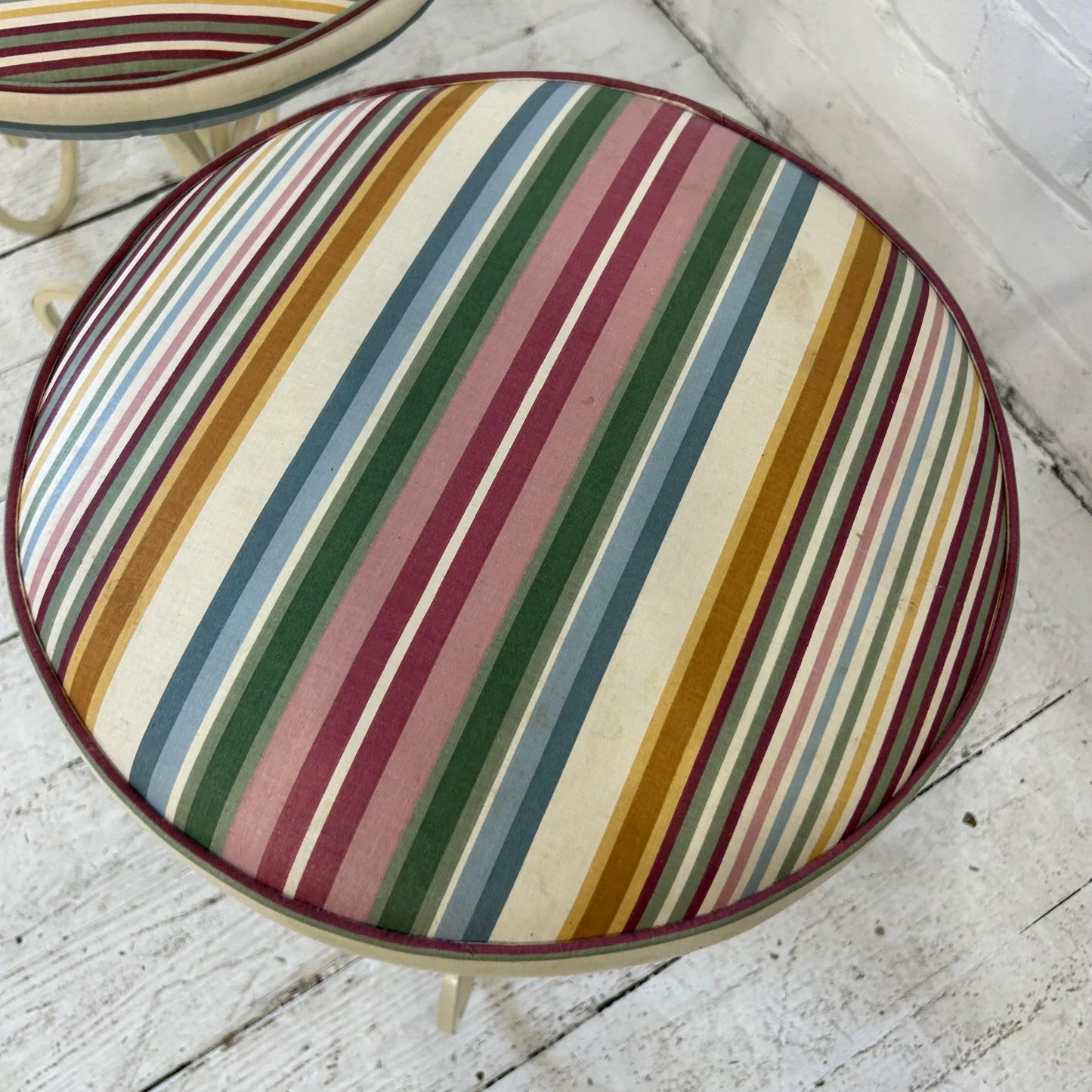 Set of 3 Upholstered Iron Base Stools Heavy Quality