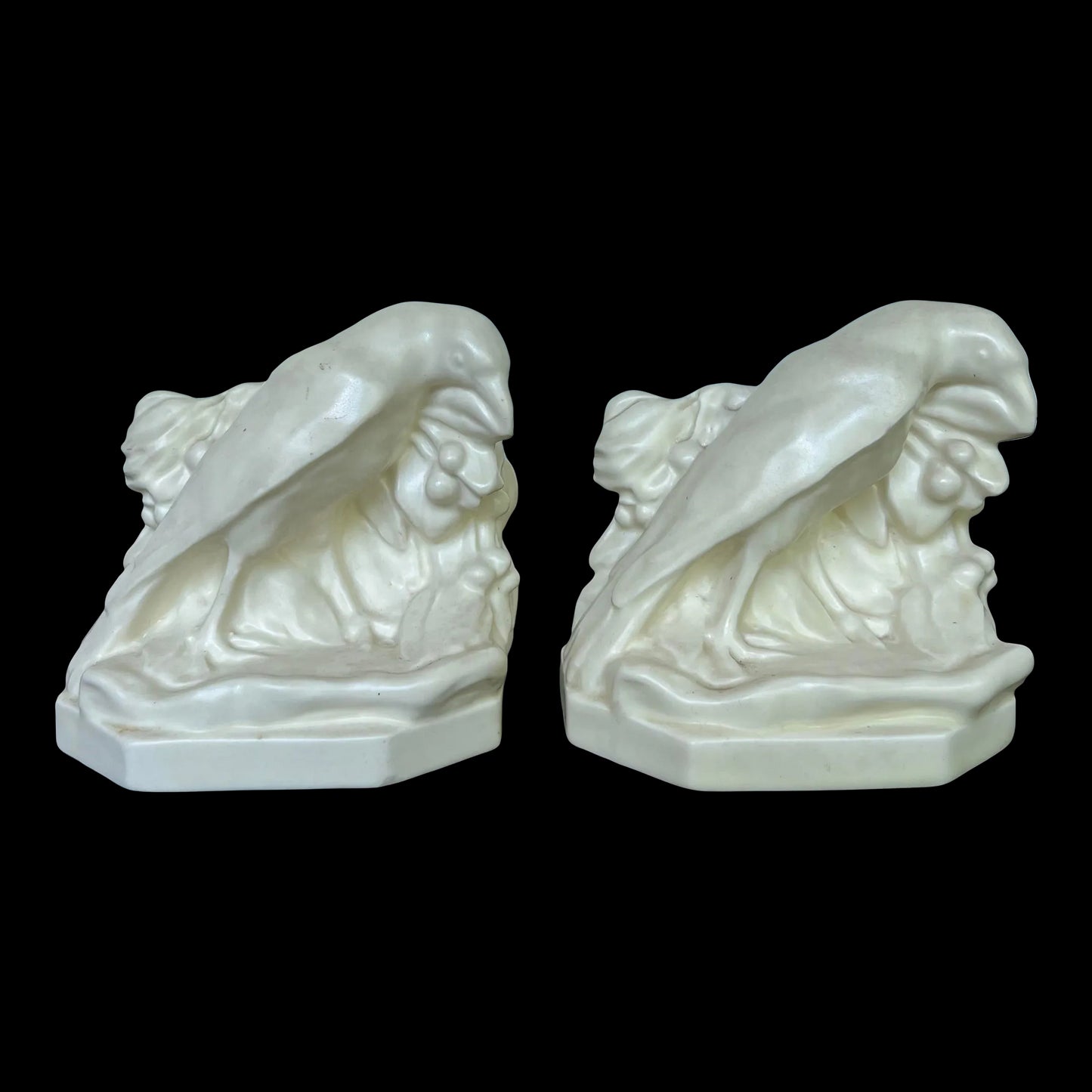 Pair of Rookwood Ceramic Crow Bookends Bird