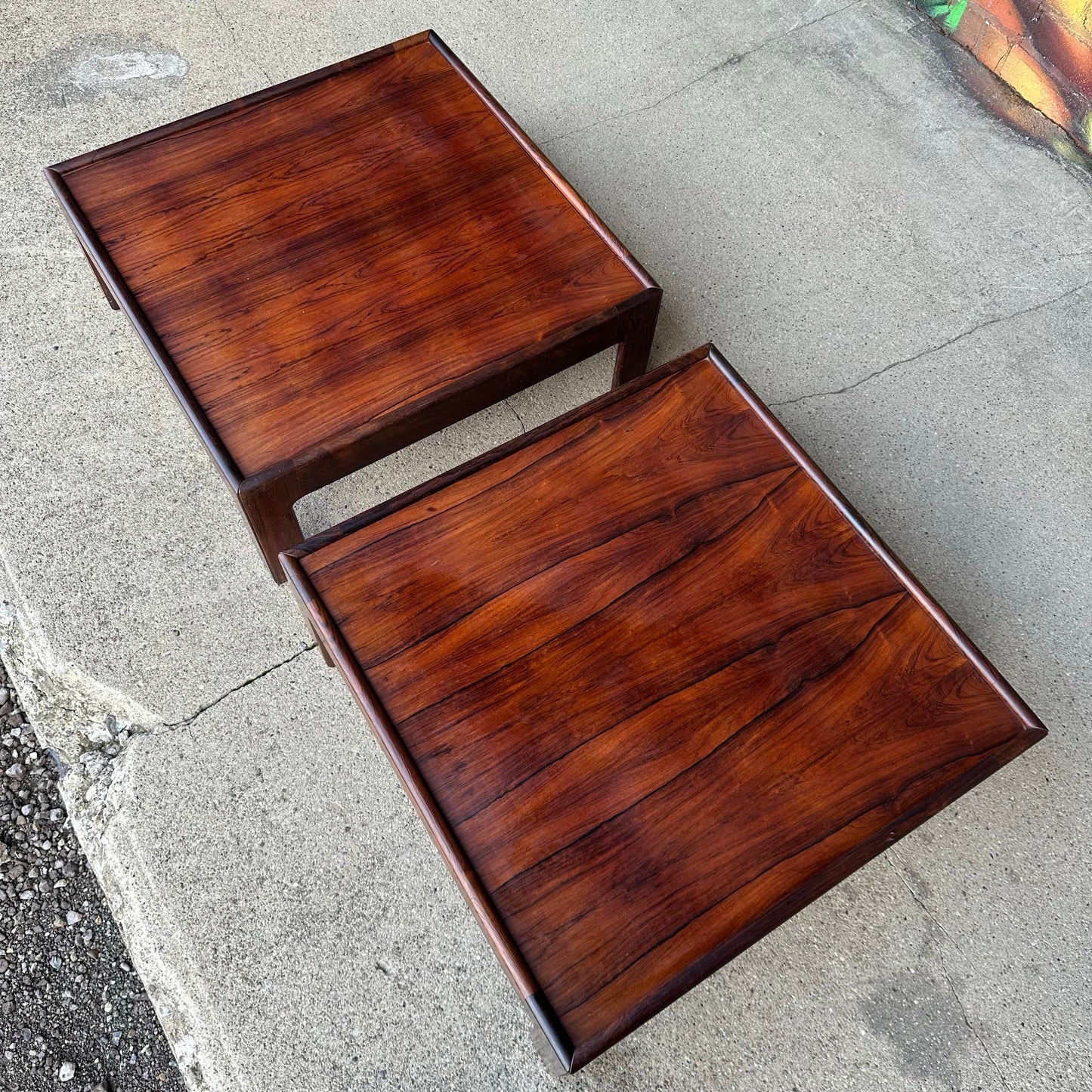 Pair of Danish Mid Century Modern Rosewood Low Profile Side Tables by Neils Eilersen for Illum Wikkelso