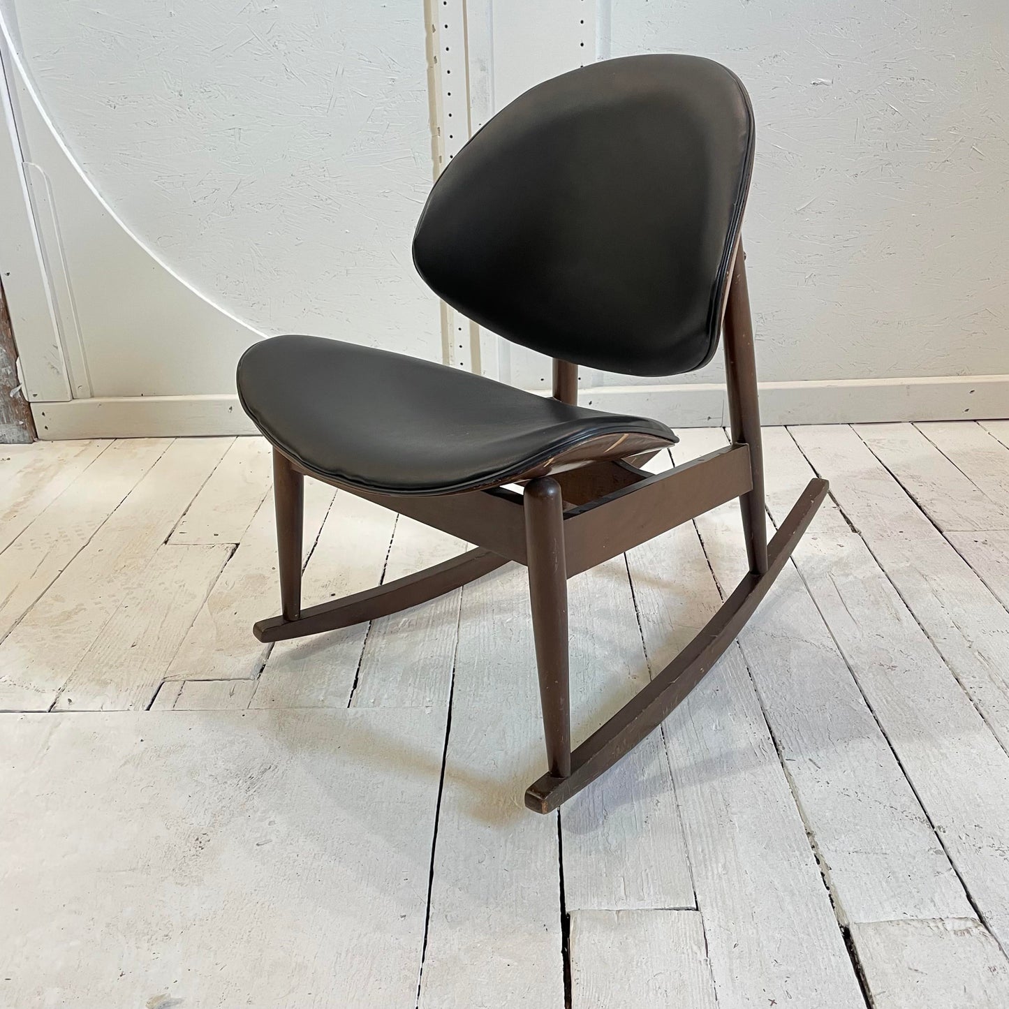 Mid Century Kodawood Rocking Chair in Black Vinyl, Unmarked