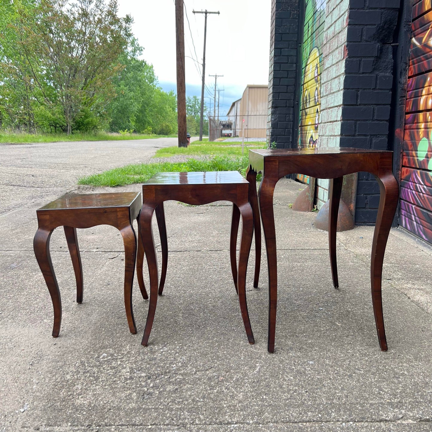 Set of Italian Nesting Side Tables in Olive Wood Patchwork