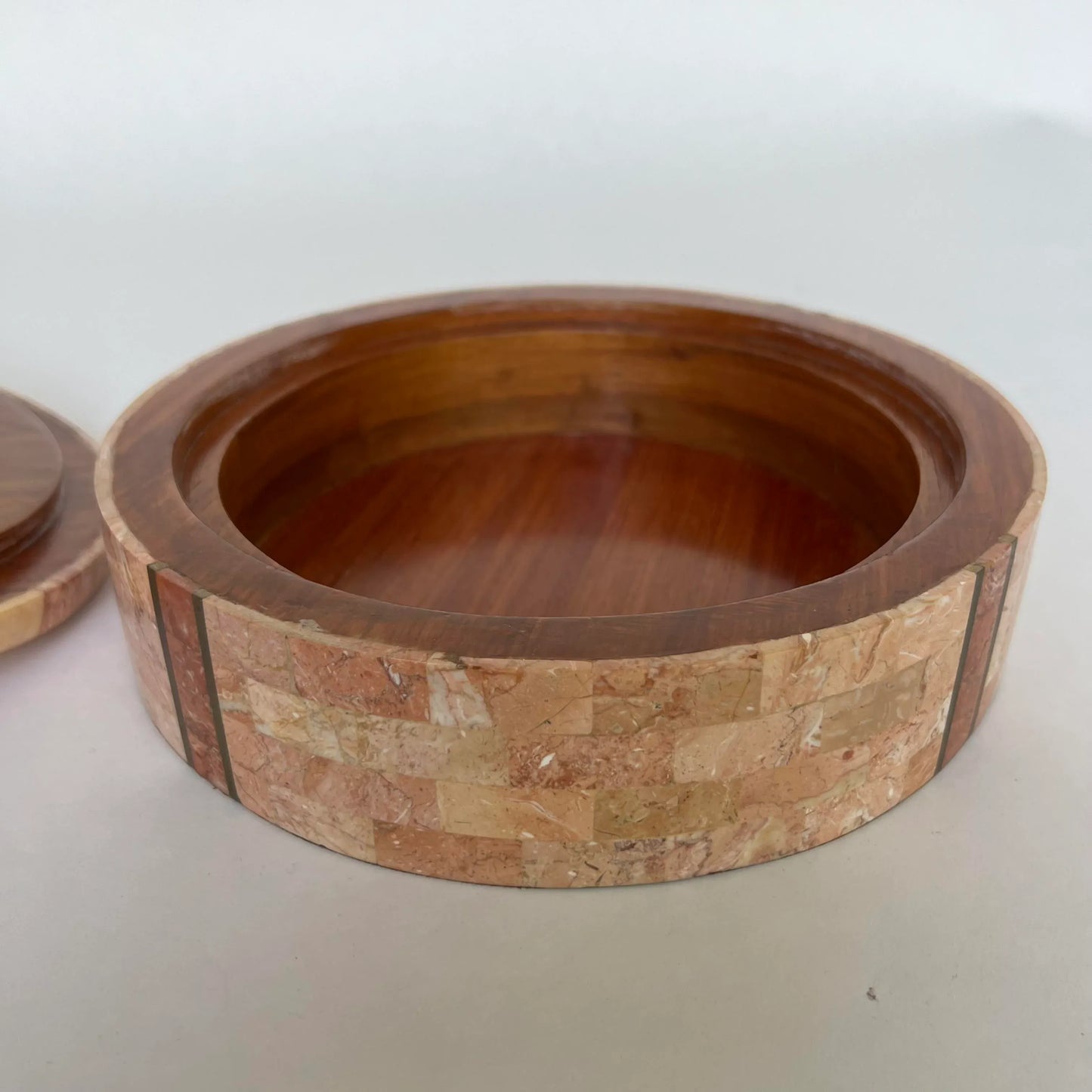 Maitland Smith Tessellated Marble Round Box Locking