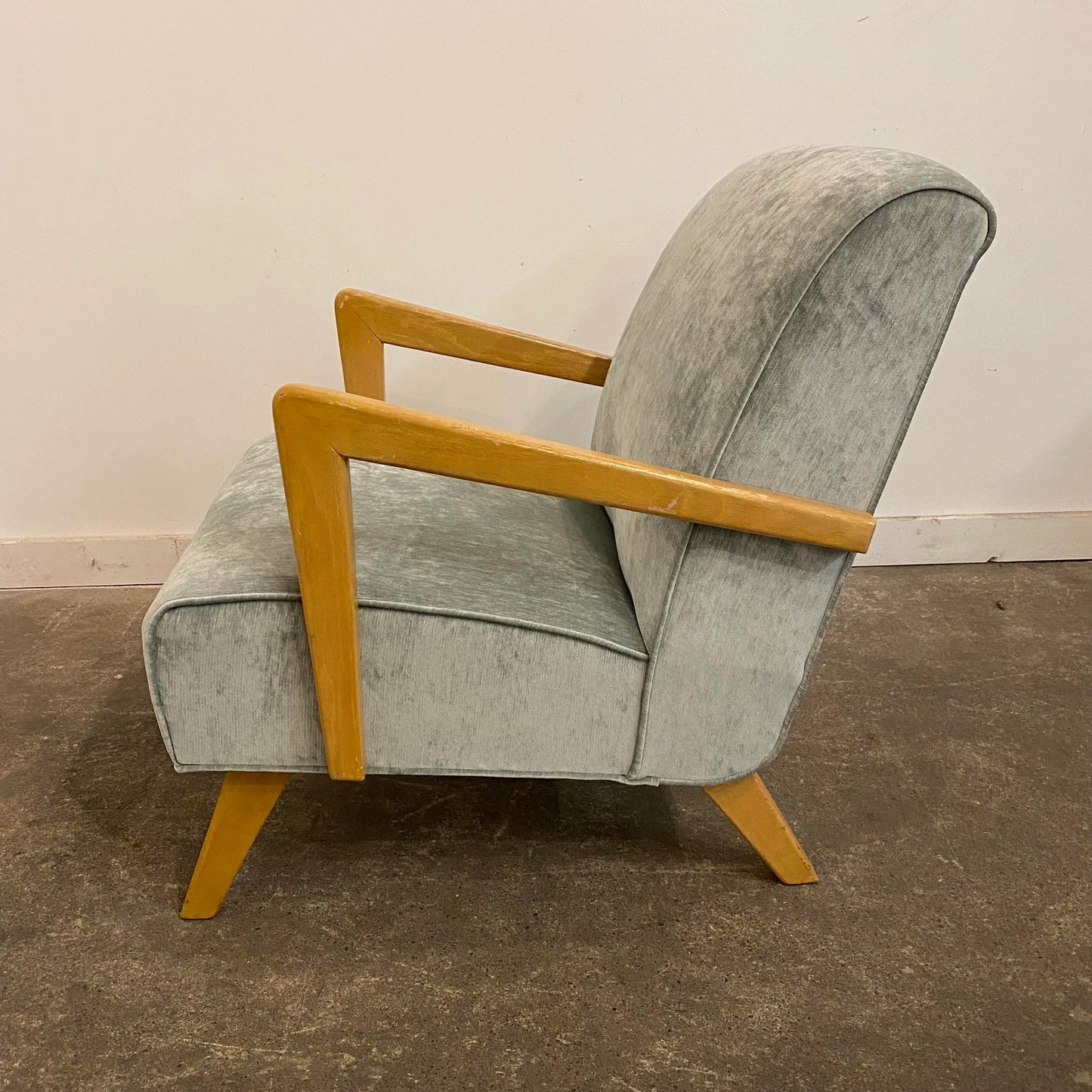 Mid 20th Century Reupholstered Arm Chairs in Teal Velvet