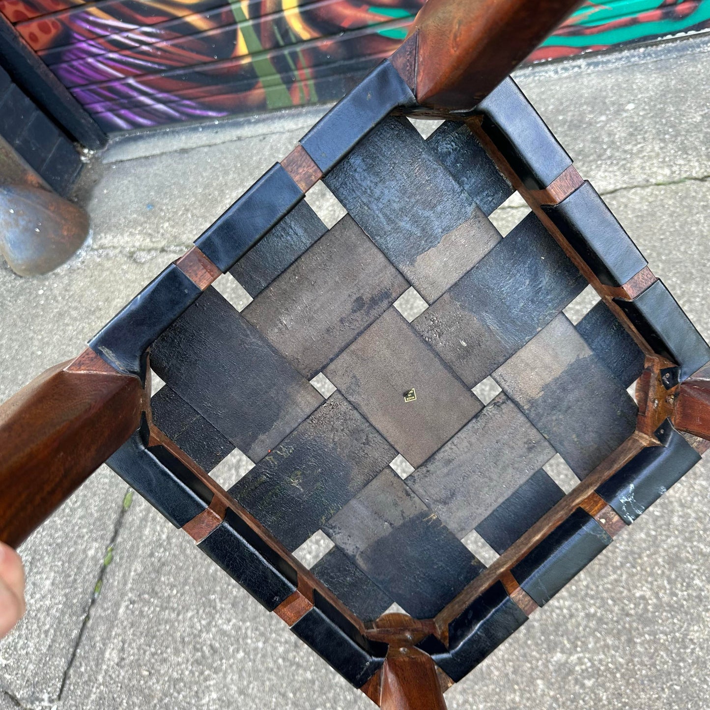 Edmund Spence Style Leather Woven Stool