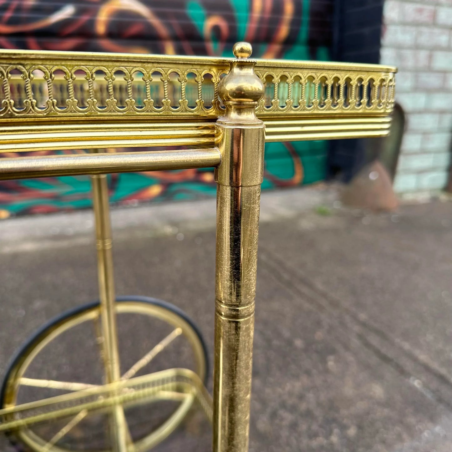 Maison Jansen Style Two Tiered Brass Bar Cart Hollywood Regency