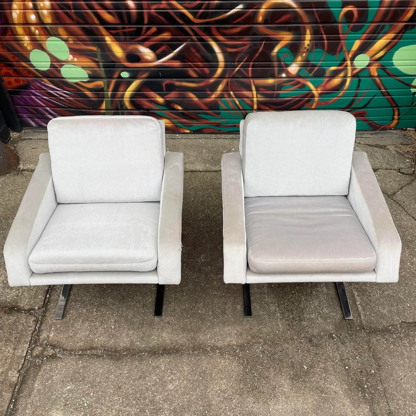 Pair of 1980’s Chrome Base Lounge Chairs Cantilevered
