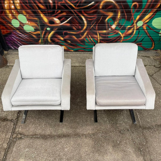 Pair of 1980’s Chrome Base Lounge Chairs Cantilevered