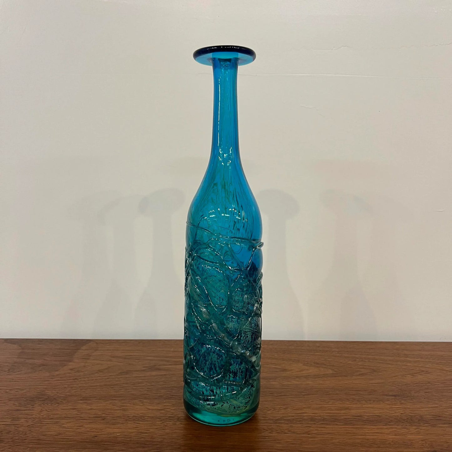 Mdina Ming Blue and Green Art Glass Bottle Vase