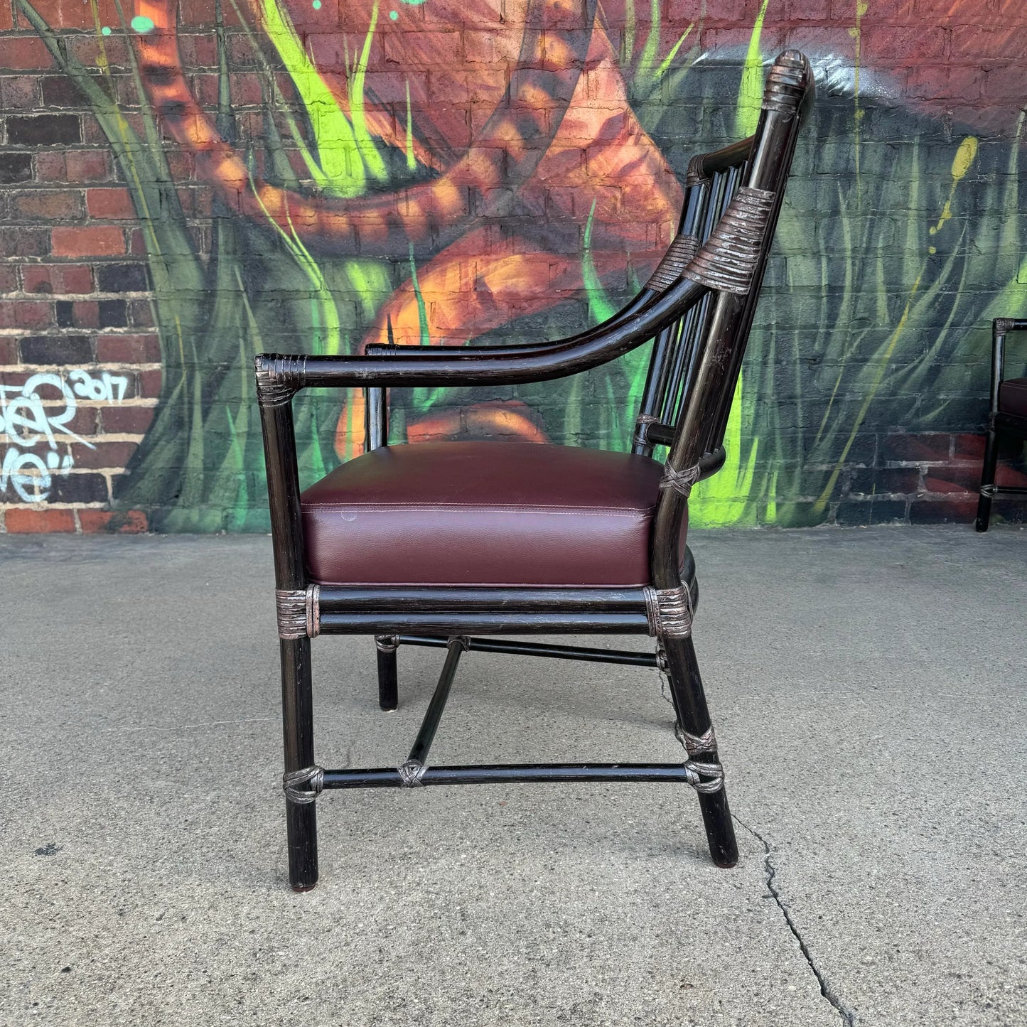 Set of 8 McGuire Furniture Co Ebonized Bamboo Rattan Dining Chairs