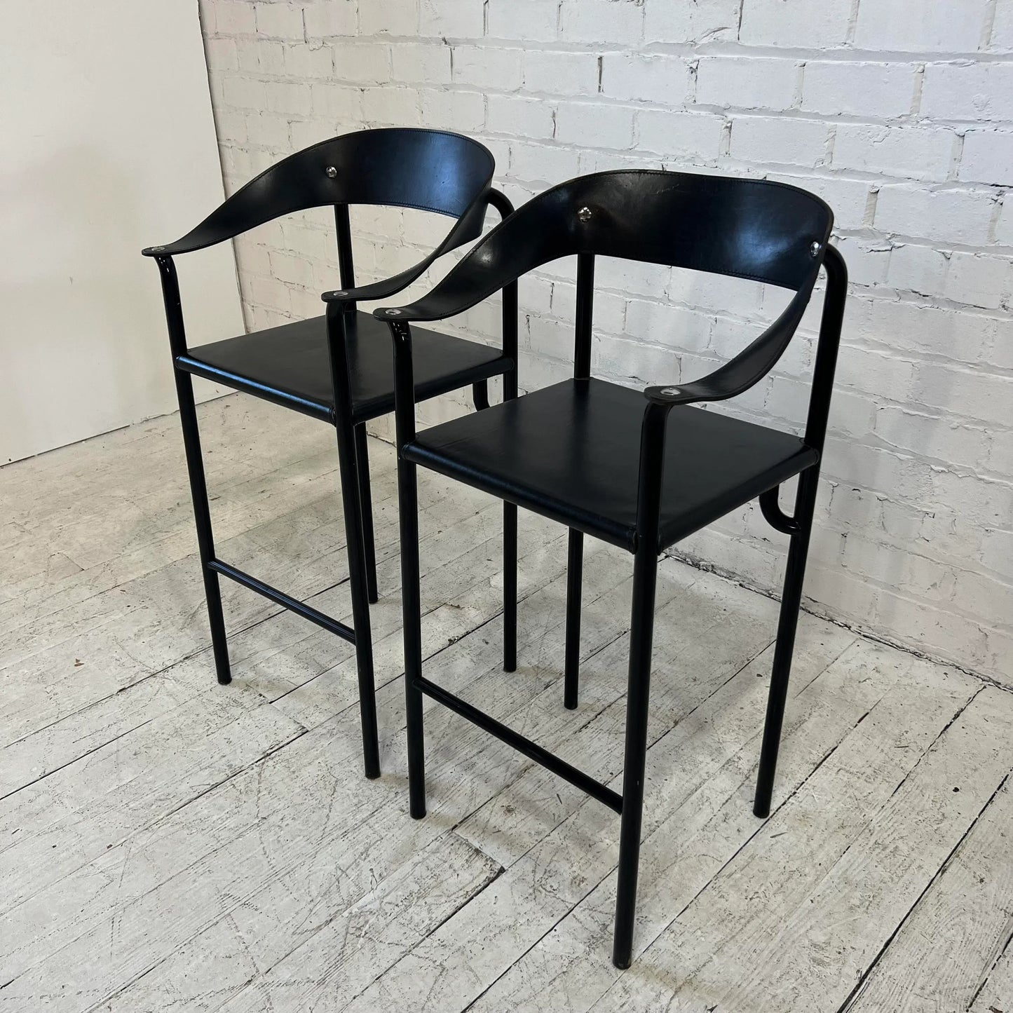Cy Mann Post-Modern Leather Barstools