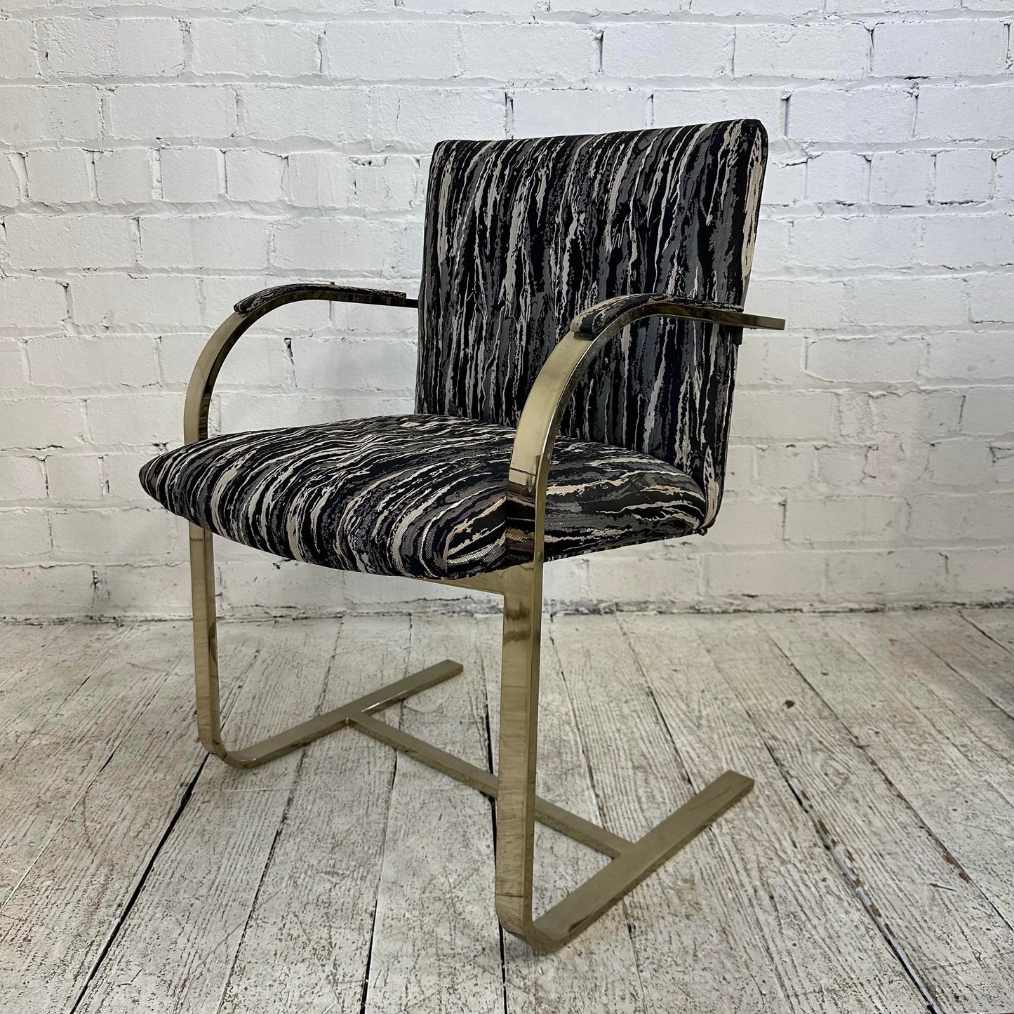 Glass and Brass Dining Set With Four Chairs Knoll Style Flat Bar Milo Baughman