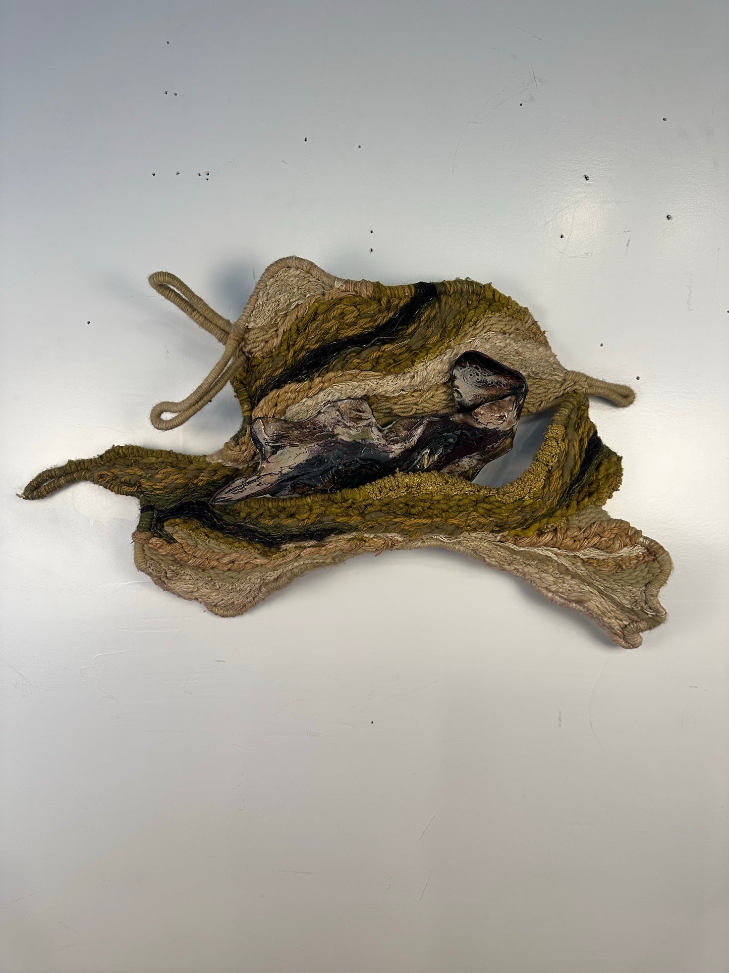 Fiber and Enamel Wall Art Hanging 70’s