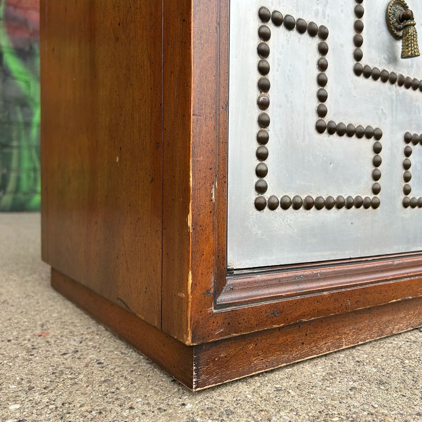 Petite Parzinger Style Hammered-Metal Fronted Cabinet