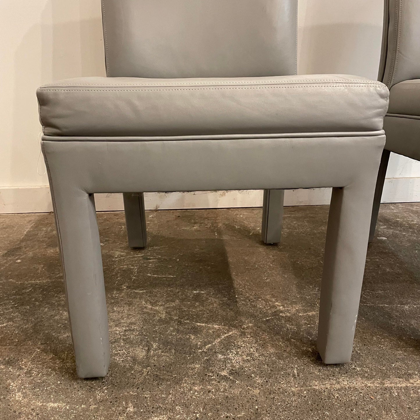 Mid Century Modern Grey Leather Dining Chairs - Set of 6