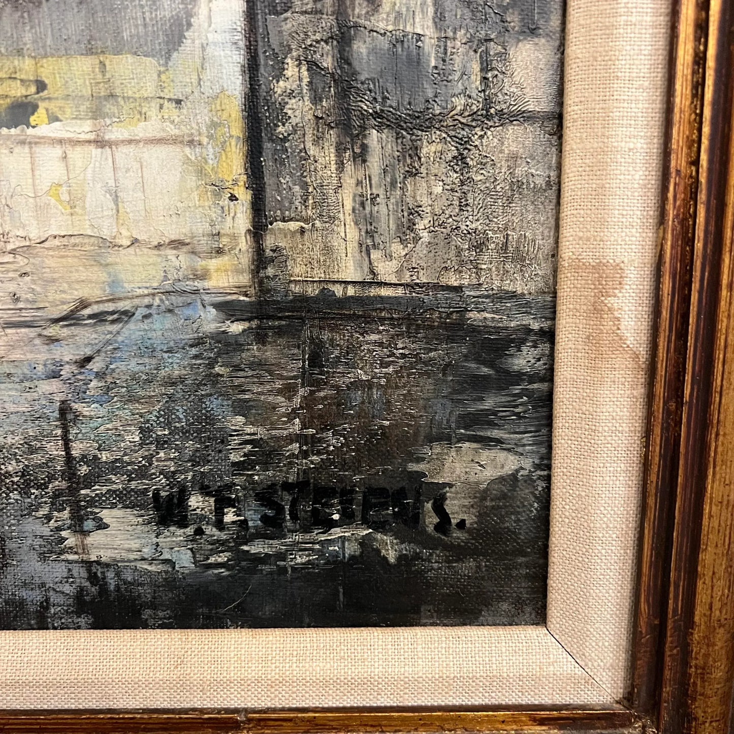 Mid 20th Century Framed Oil on Canvas Cityscape by W. Stevens