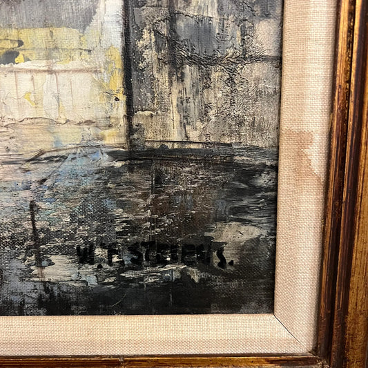Mid 20th Century Framed Oil on Canvas Cityscape by W. Stevens