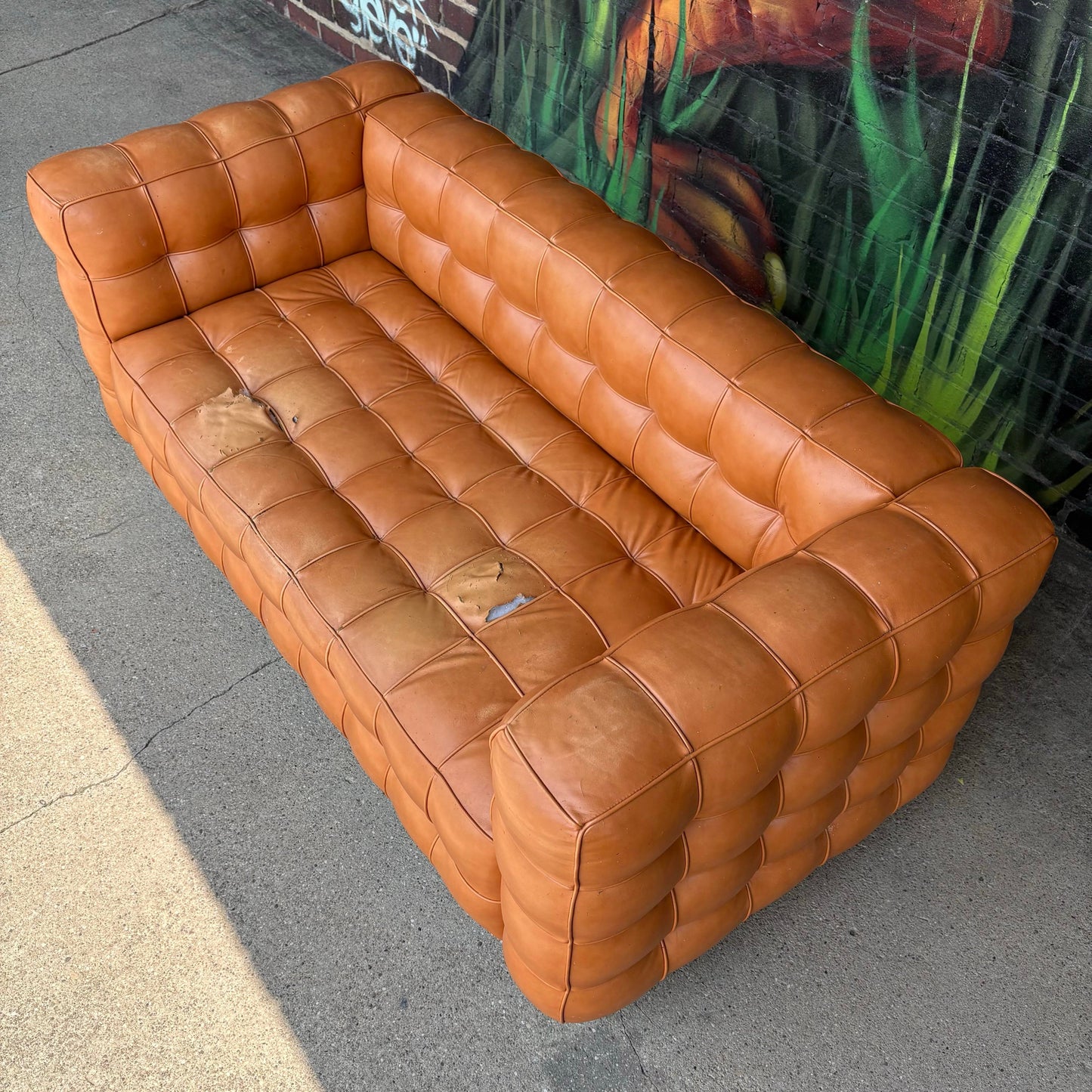 Josef Hoffman "Kubus" Sofa for Wittman Mid-Century Modern Tufted Leather