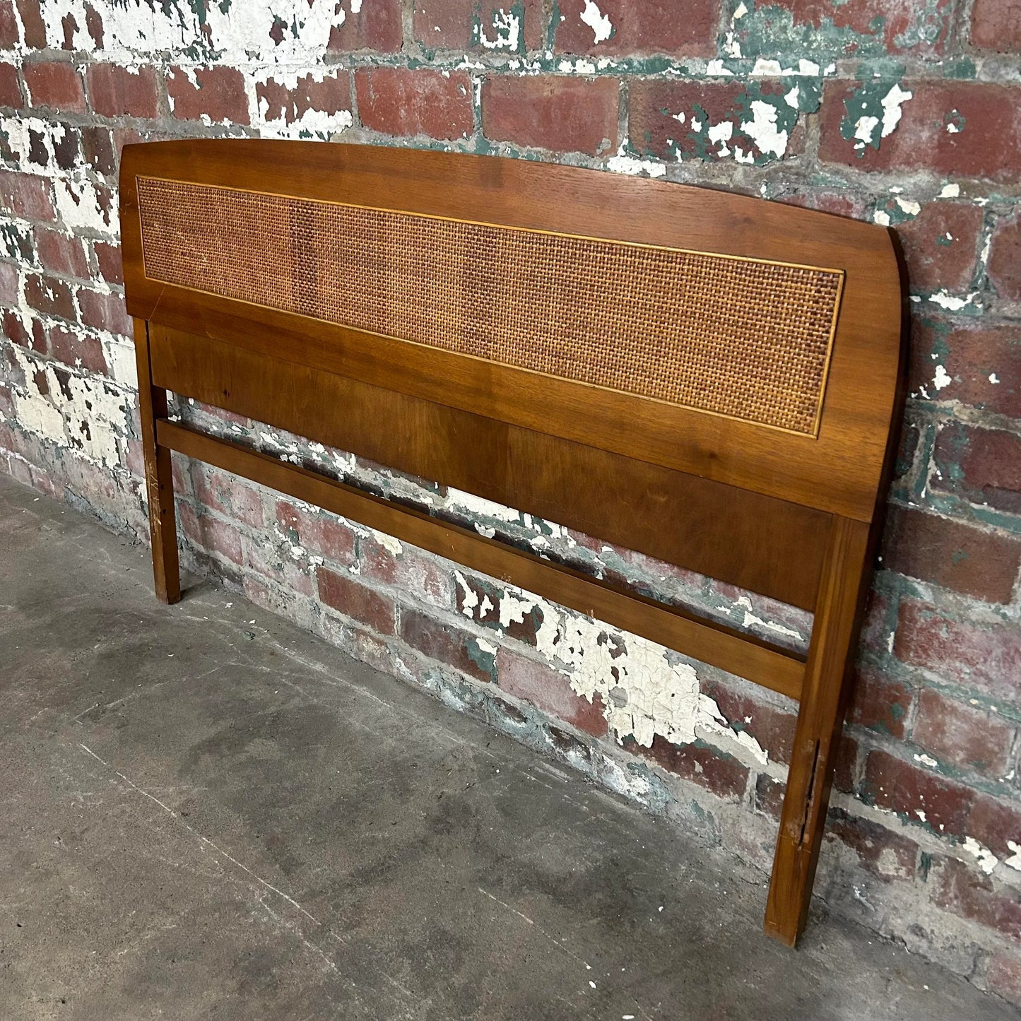 Mid Century Modern Wood and Cane Full Size Headboard