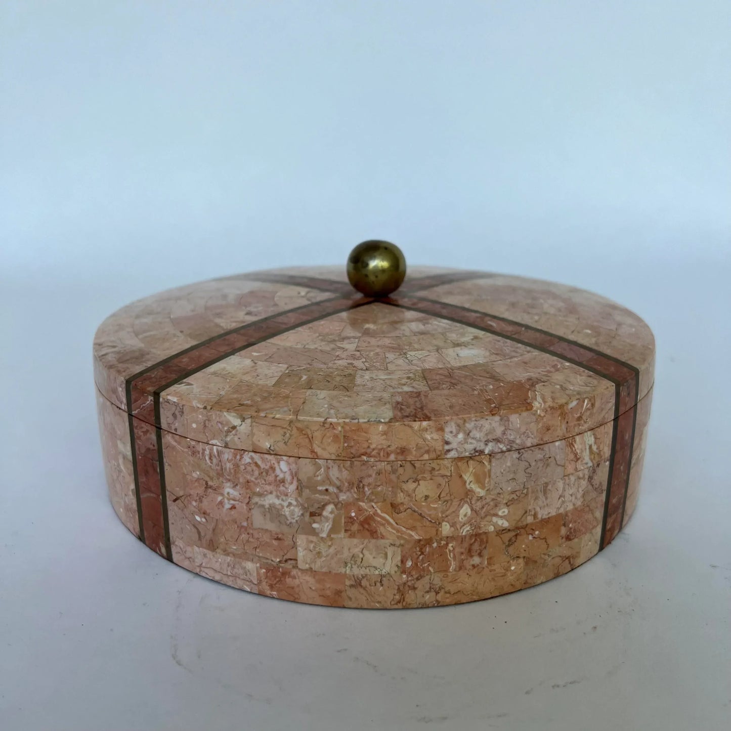 Maitland Smith Tessellated Marble Round Box Locking