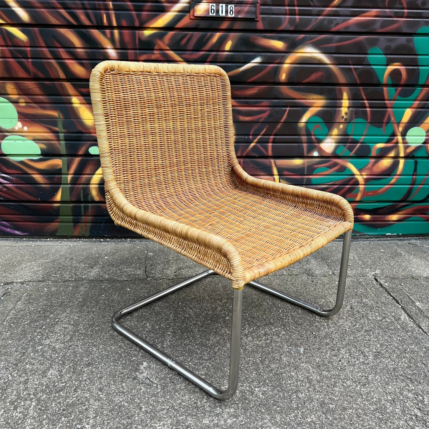 Leather and Rattan Chrome Cantaliver Side Chair Office