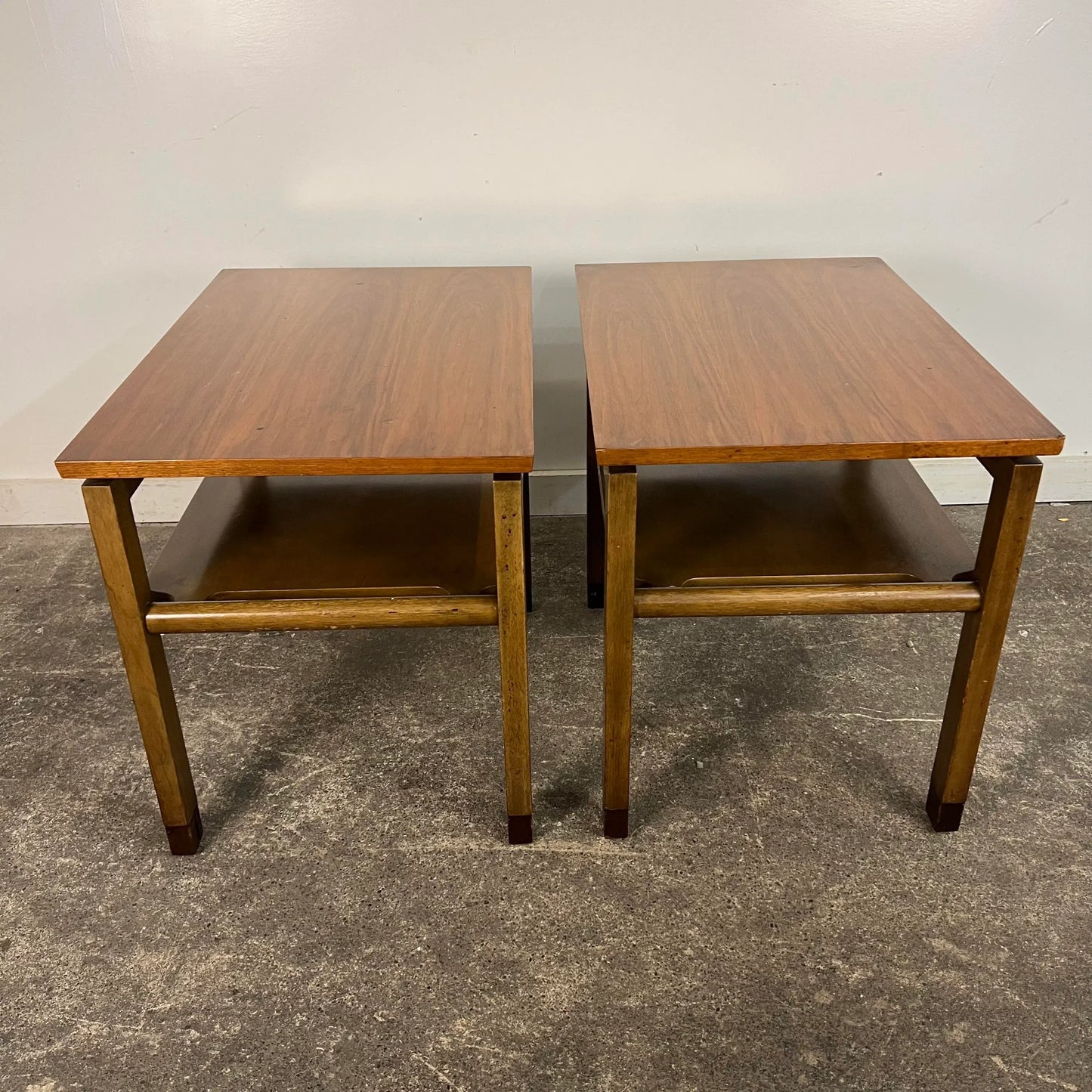 Pair of Two Tiered Leather Wrapped Dunbar Side Tables