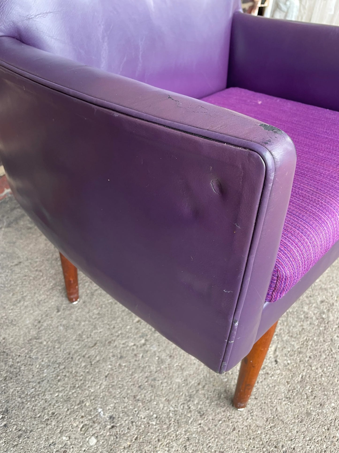 Jens Risom Swivel Base Arm Chairs Purple Leather