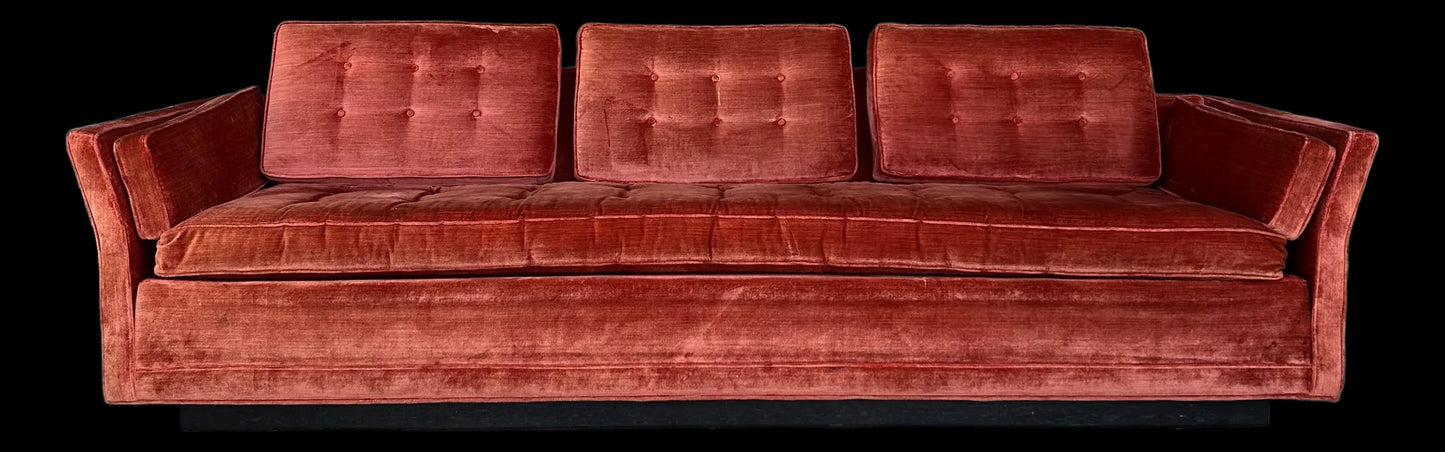 Directional Mid Century Full Size Velvet Sofa Flared Arms