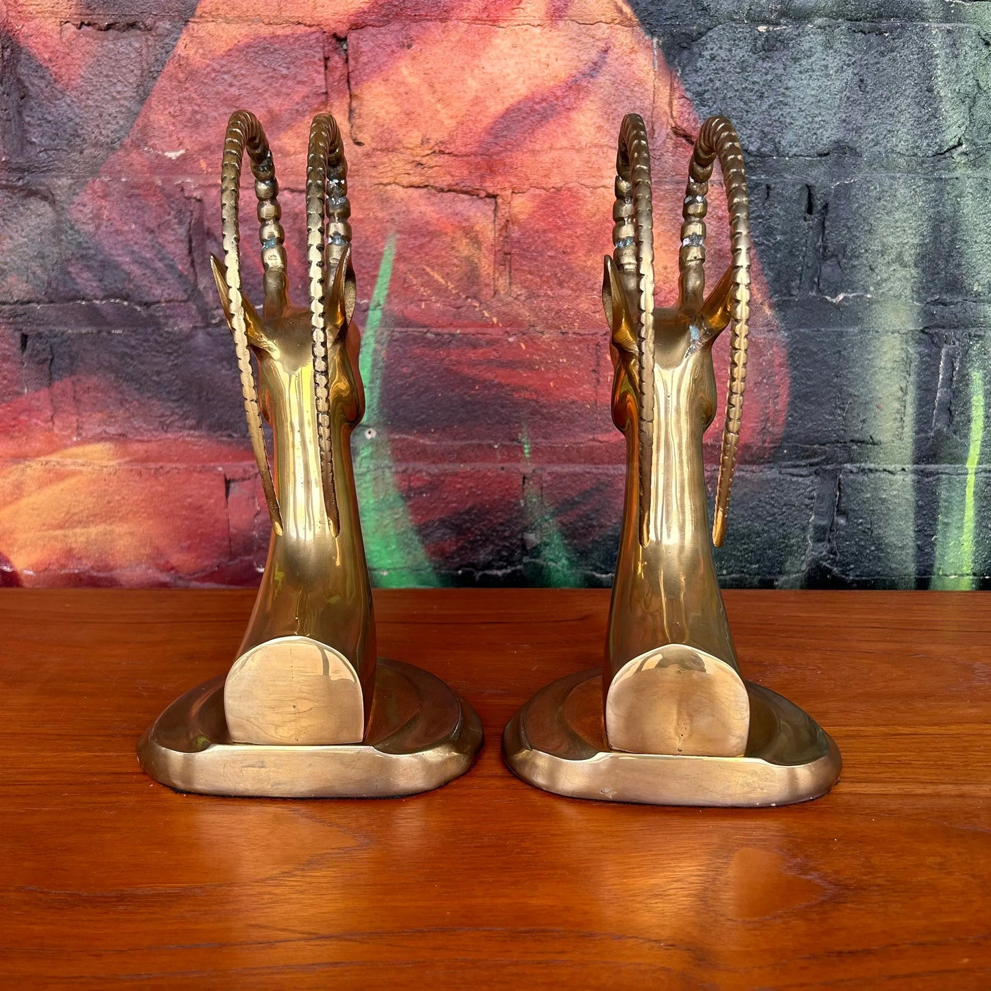 Large 12” Pair of Brass Antelope Bookends