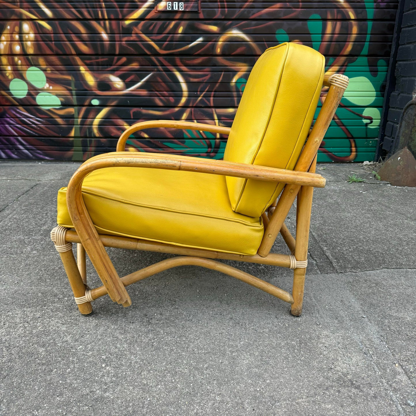 Mid Century Modern Bamboo Arm Lounge Chair Yellow