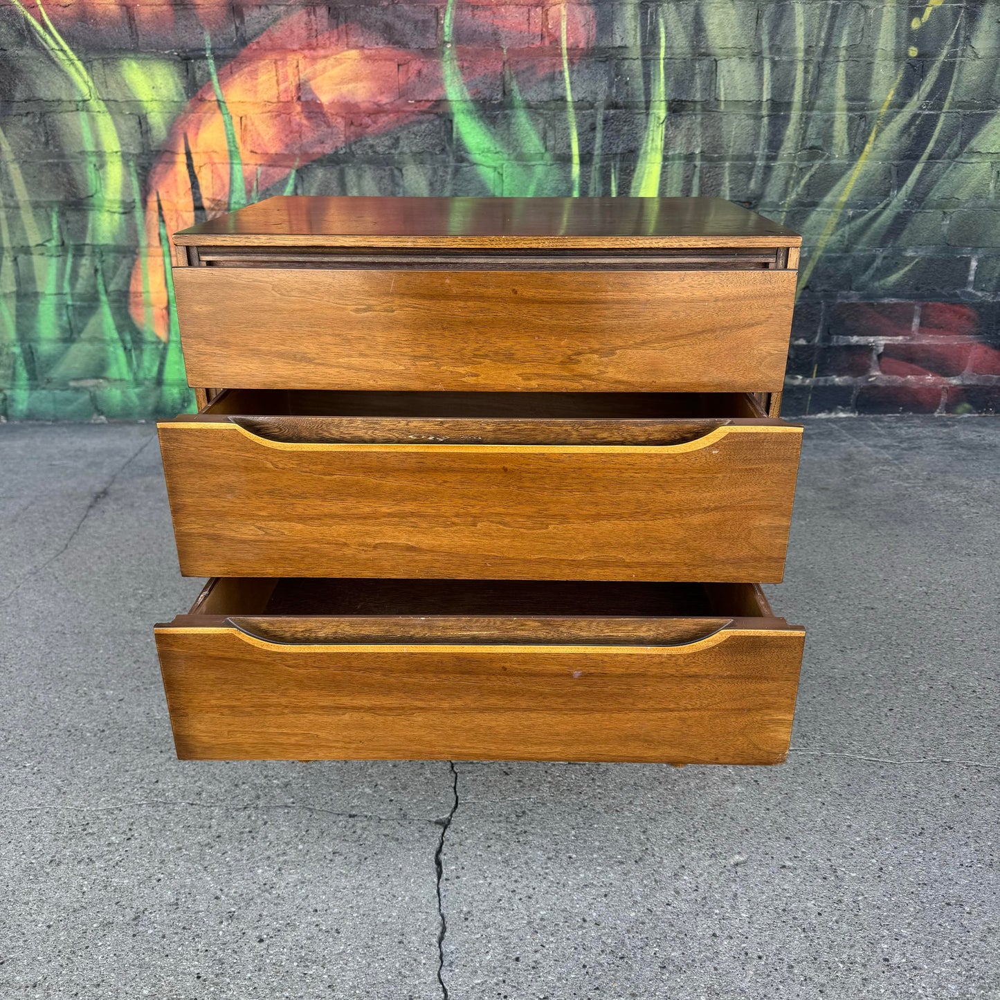 Mid Century Modern Wood Three-Drawer Nightstand