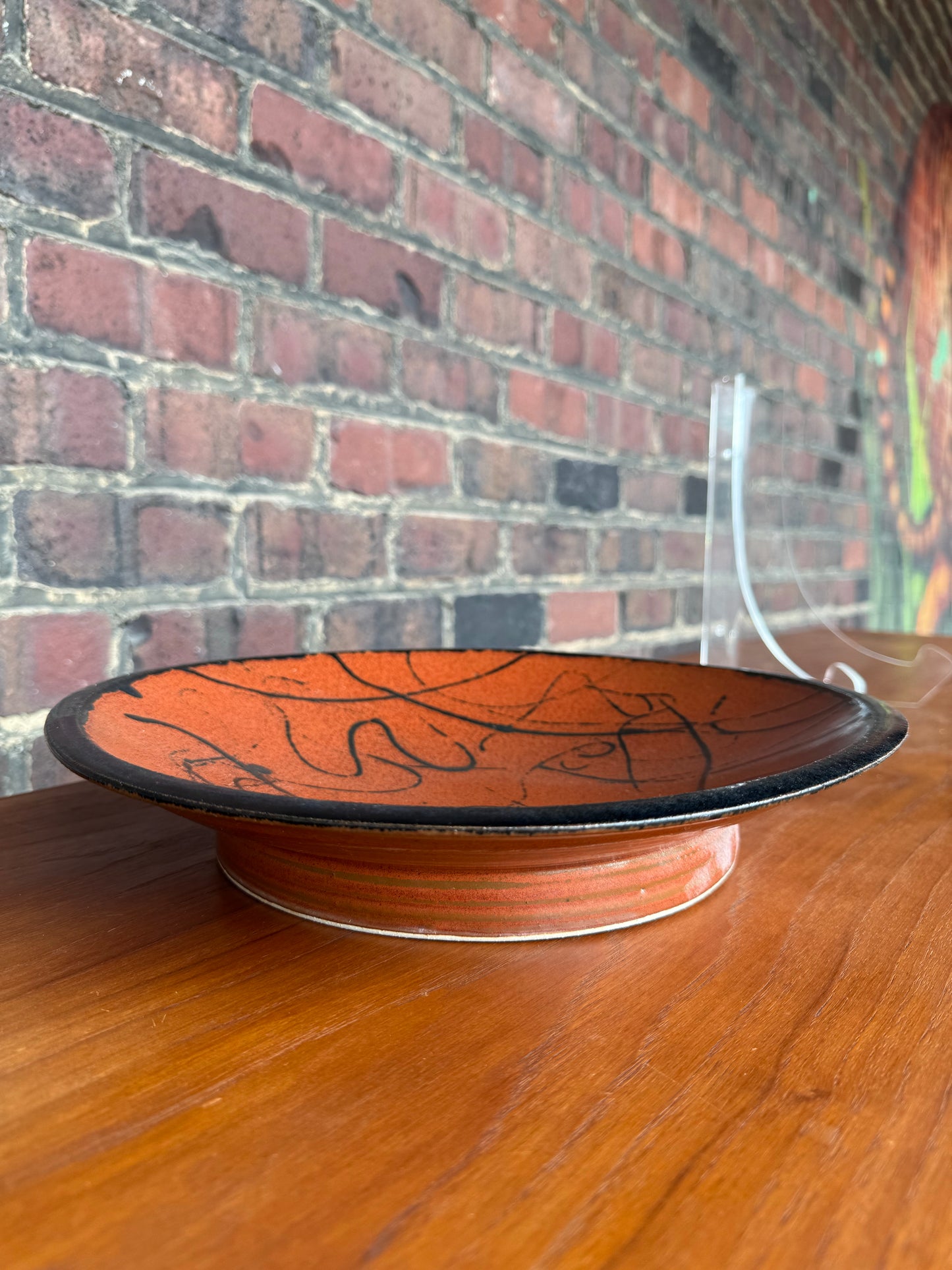 Stephen Fabrico Signed Ceramic Charger / Footed Bowl – Iridescent Glaze – Wall Hanging