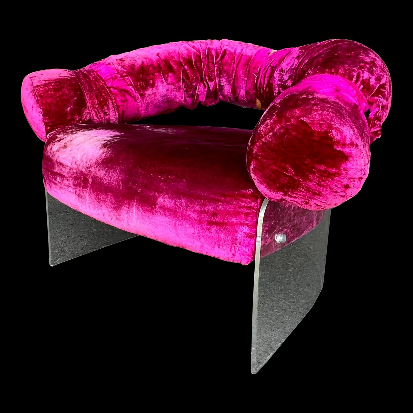 Pink Velvet Lucite Base Tub Chair Chair