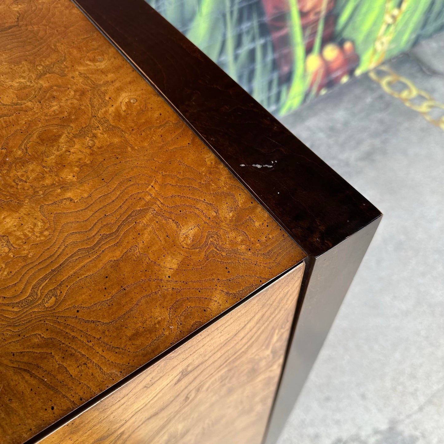 Century Furniture Burlwood and Brass Armoire Highboy Wardrobe Mid Century Modern