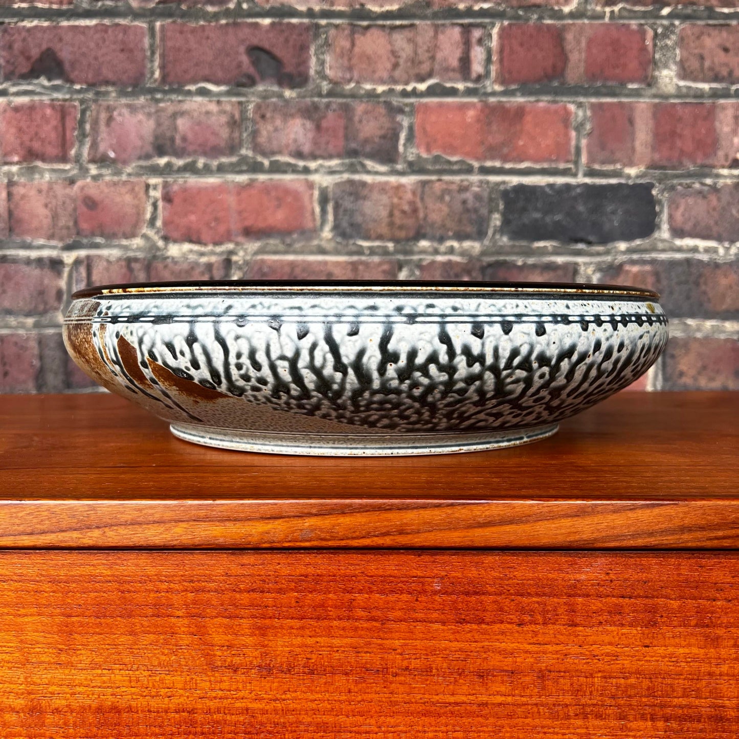 Stunning Ivory and Blue Ceramic Serving Bowl