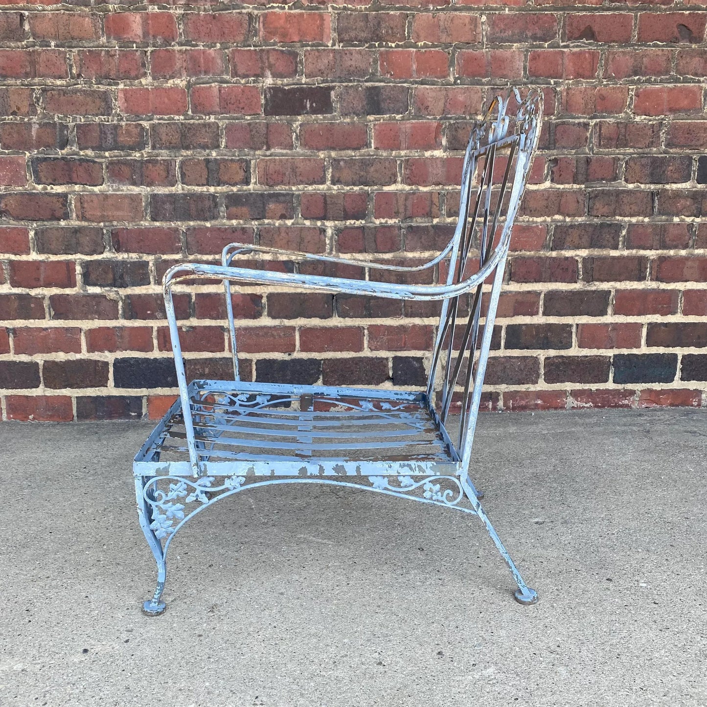 Mid Century Woodard Wrought Iron Outdoor Lounge Chair Early New Orleans Pattern