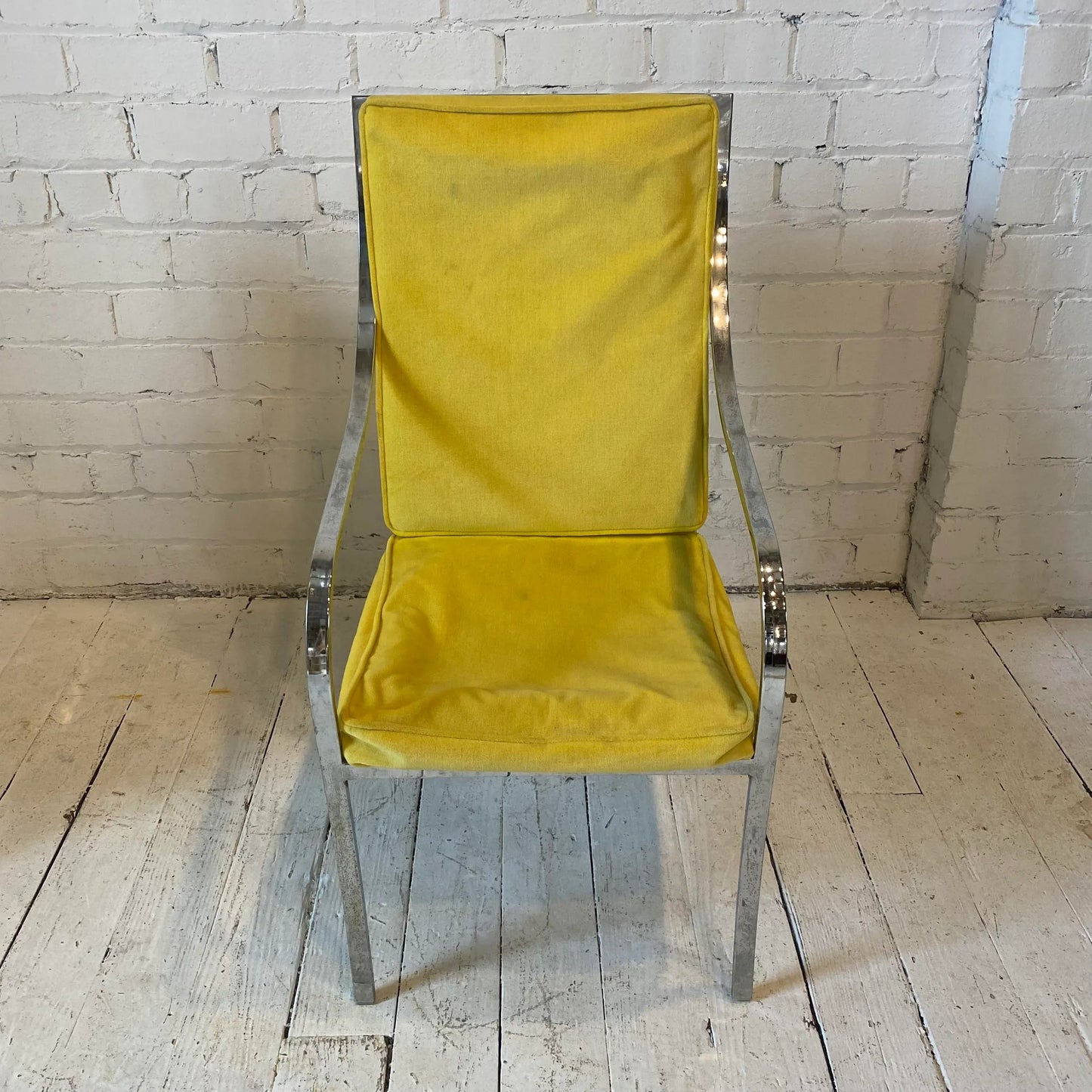 Mid 20th Century Yellow and Chrome Dining Chairs in the Style of Milo Baughman - Set of 4