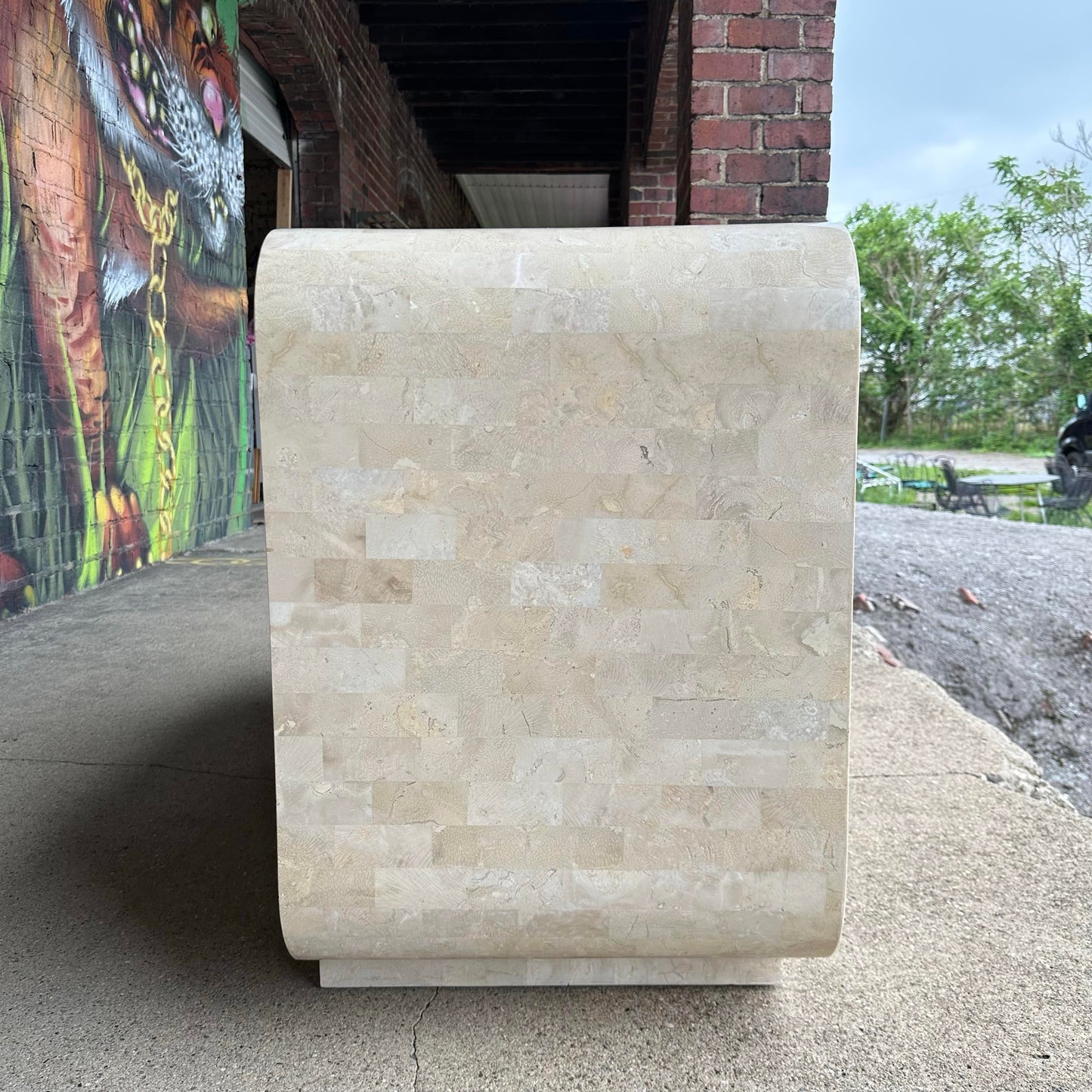 Maitland-Smith Tessellated Marble and Brass Petite Postmodern Credenza